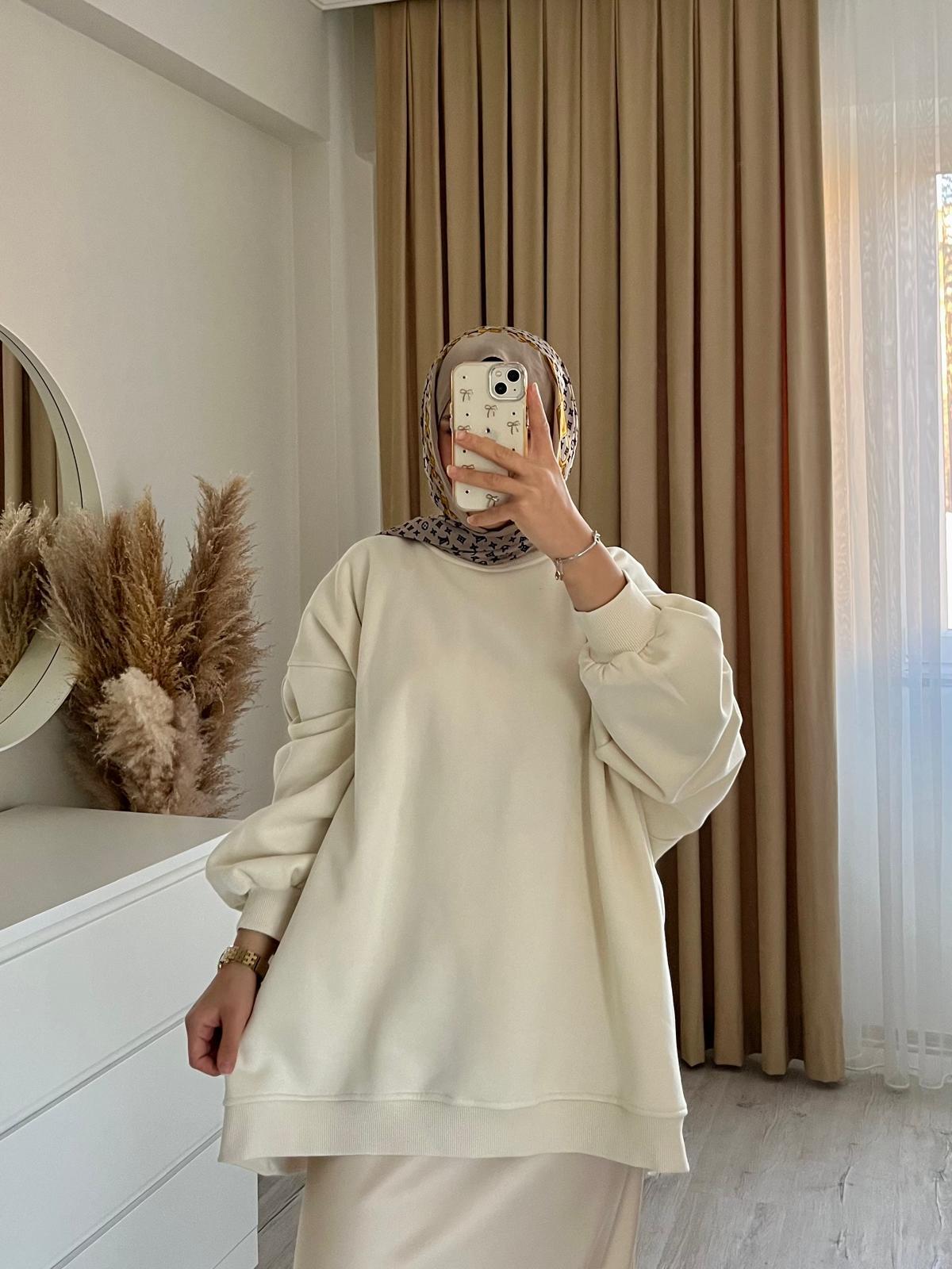 Oversize 3 İplik Sweatshirt/EKRU