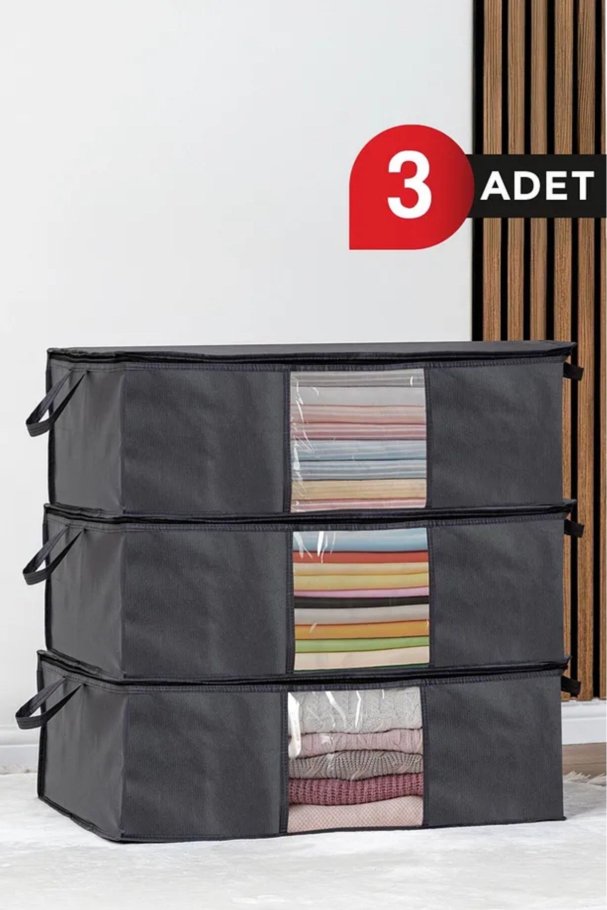 3 Lü Antrasit Pencereli Baza Hurç 64x45x22 Antrasit