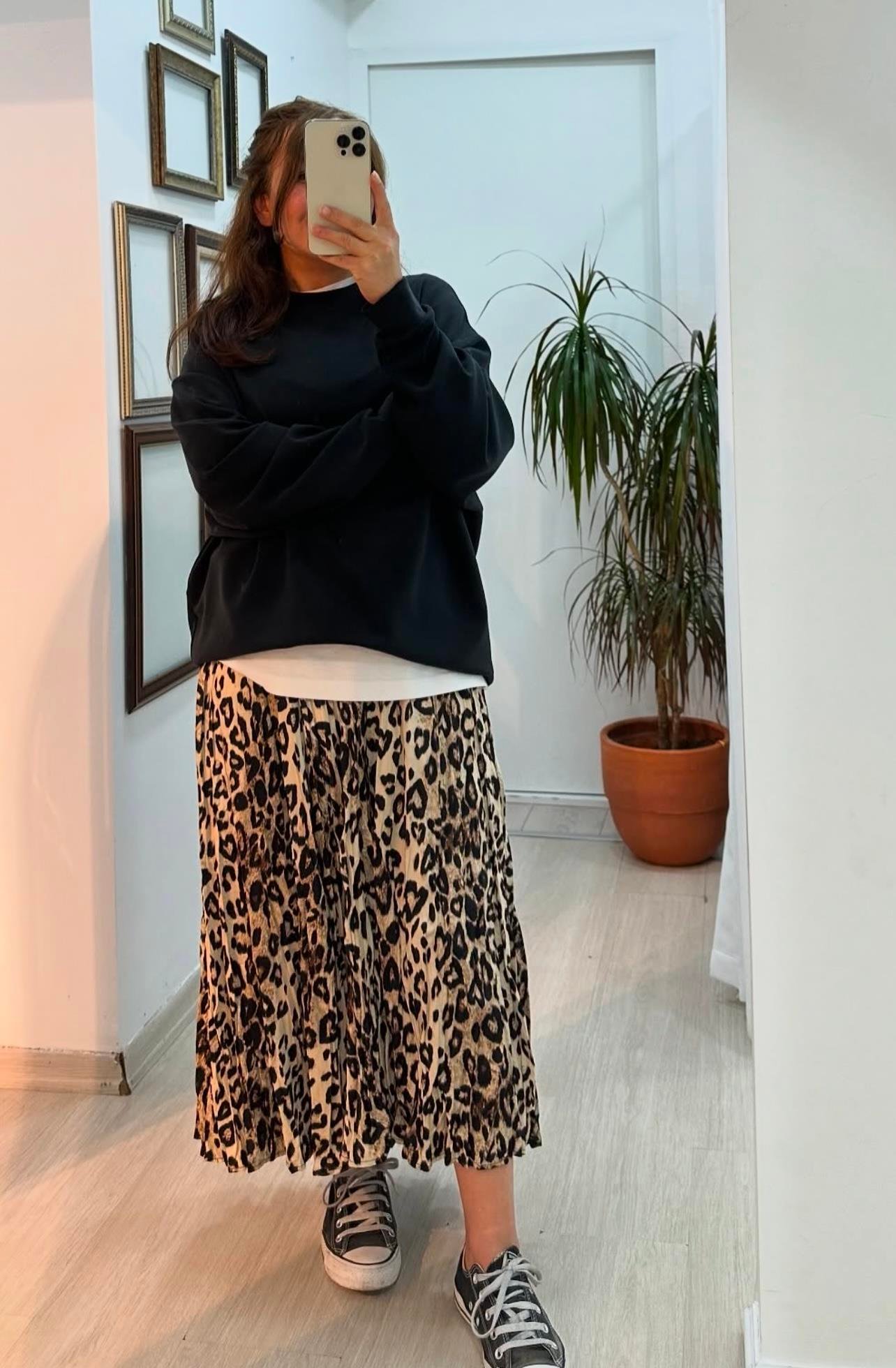 BELİ LASTİKLİ LEOPAR DESENLİ ETEKEtek01-EK00016