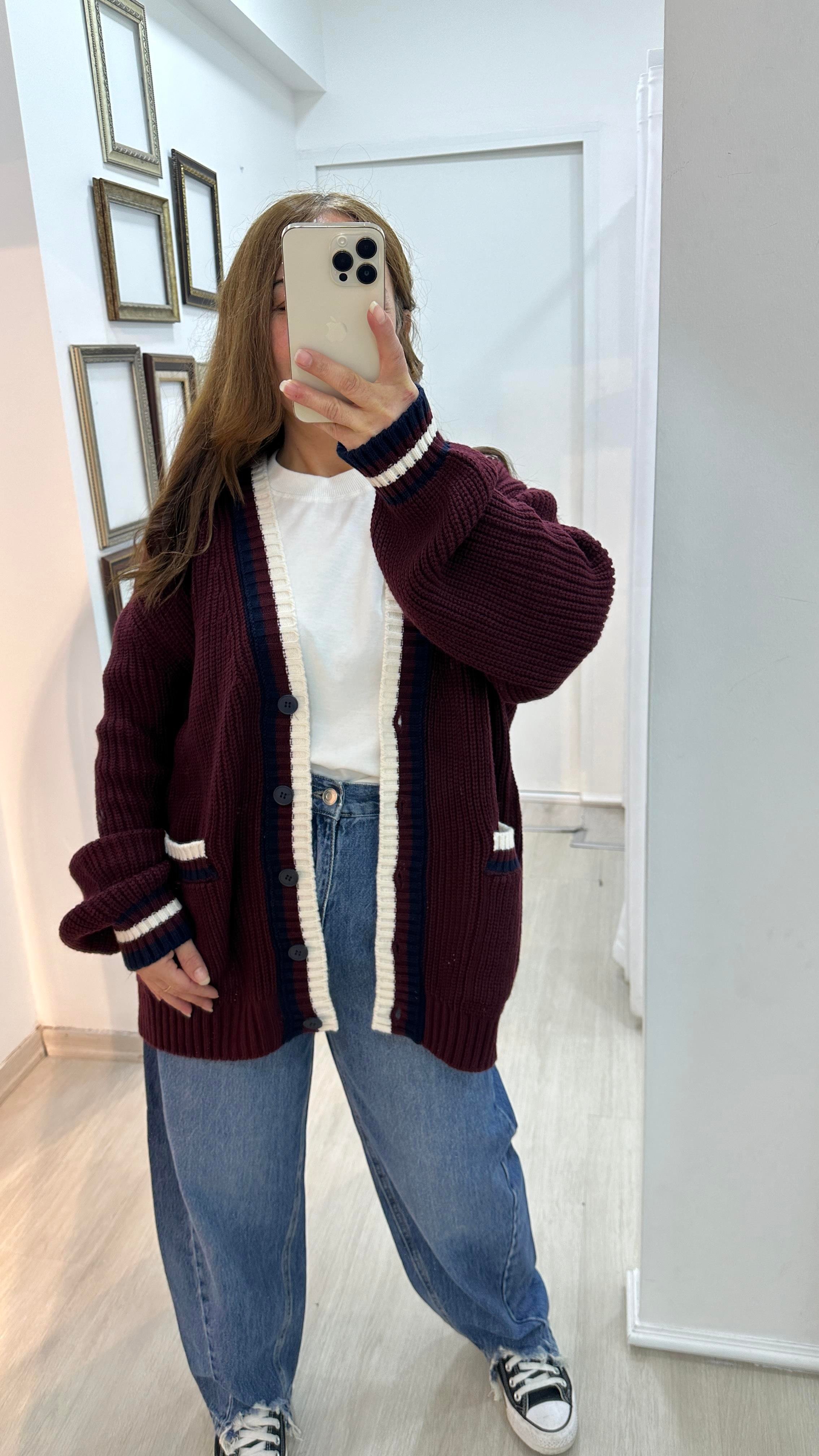 Çizgi Detaylı Triko HırkaHırka03-HK0008