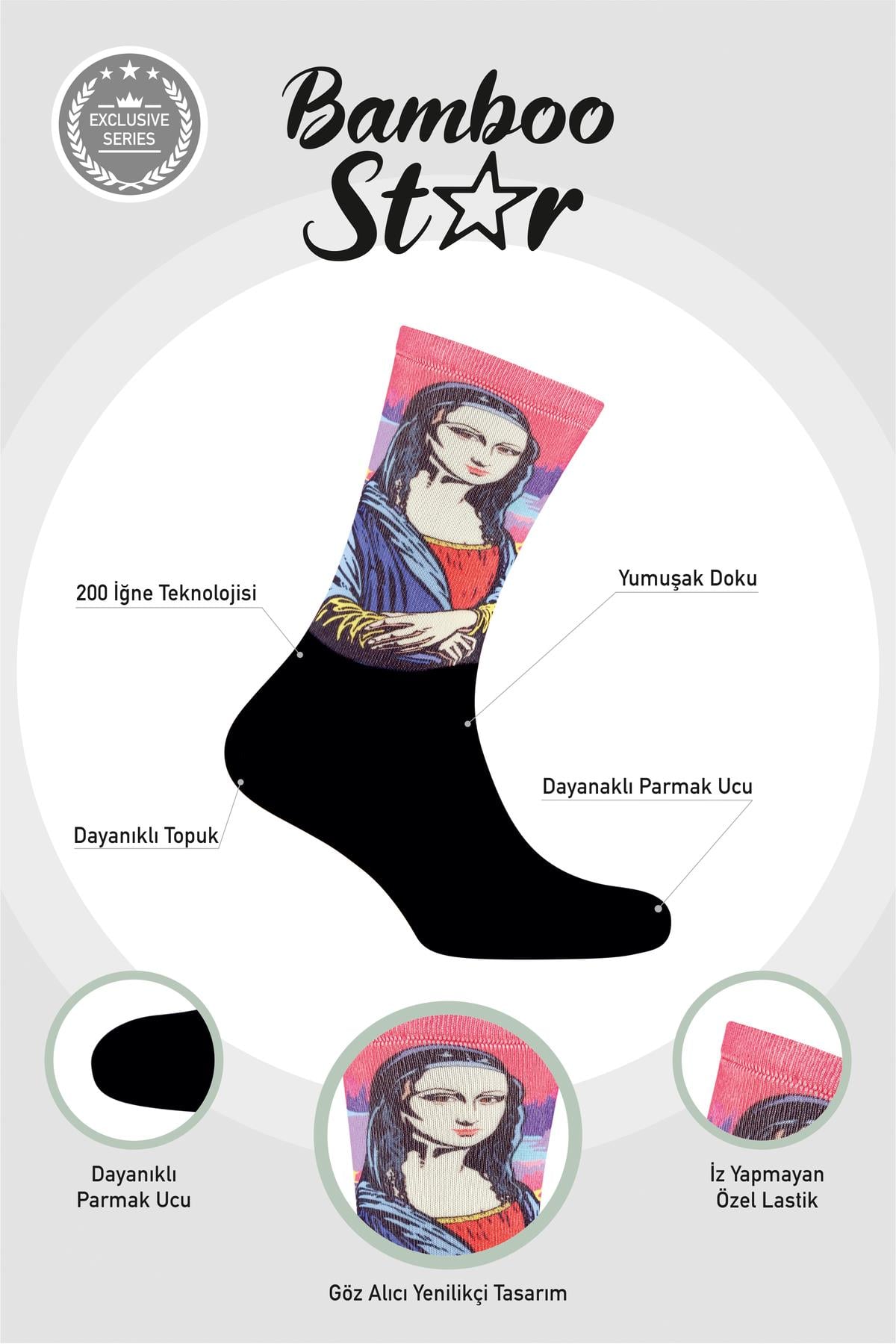 Makyajlı Mona Lisa Çorap Pop-Art - Dijital Baskılı Çorap  Uzun Soket Premium Çorap  - Unisex