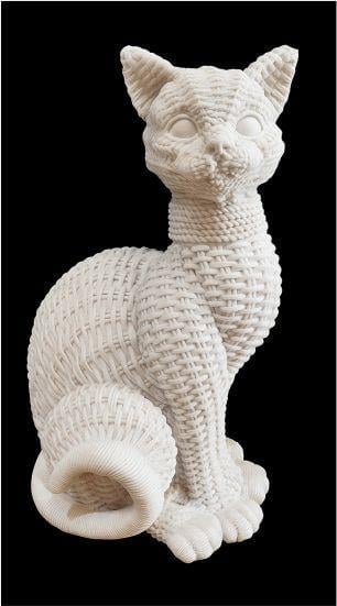 Hasır Detaylı Oturan Kedi Ham Polyester Dekoratif Obje 24 cm