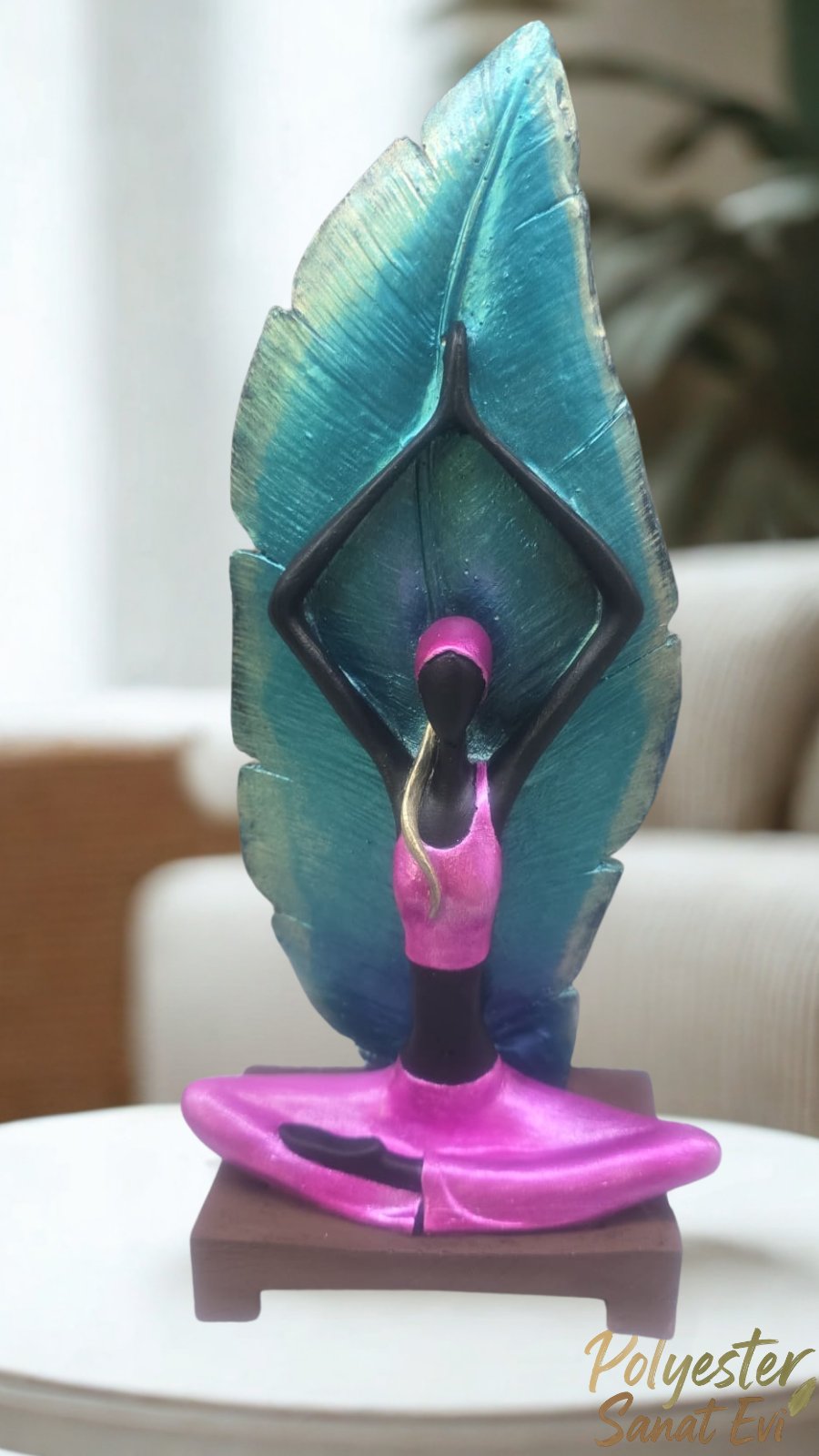 Yapraklı Yoga Yapan Kız Pembe Mavi Dekoratif Biblo