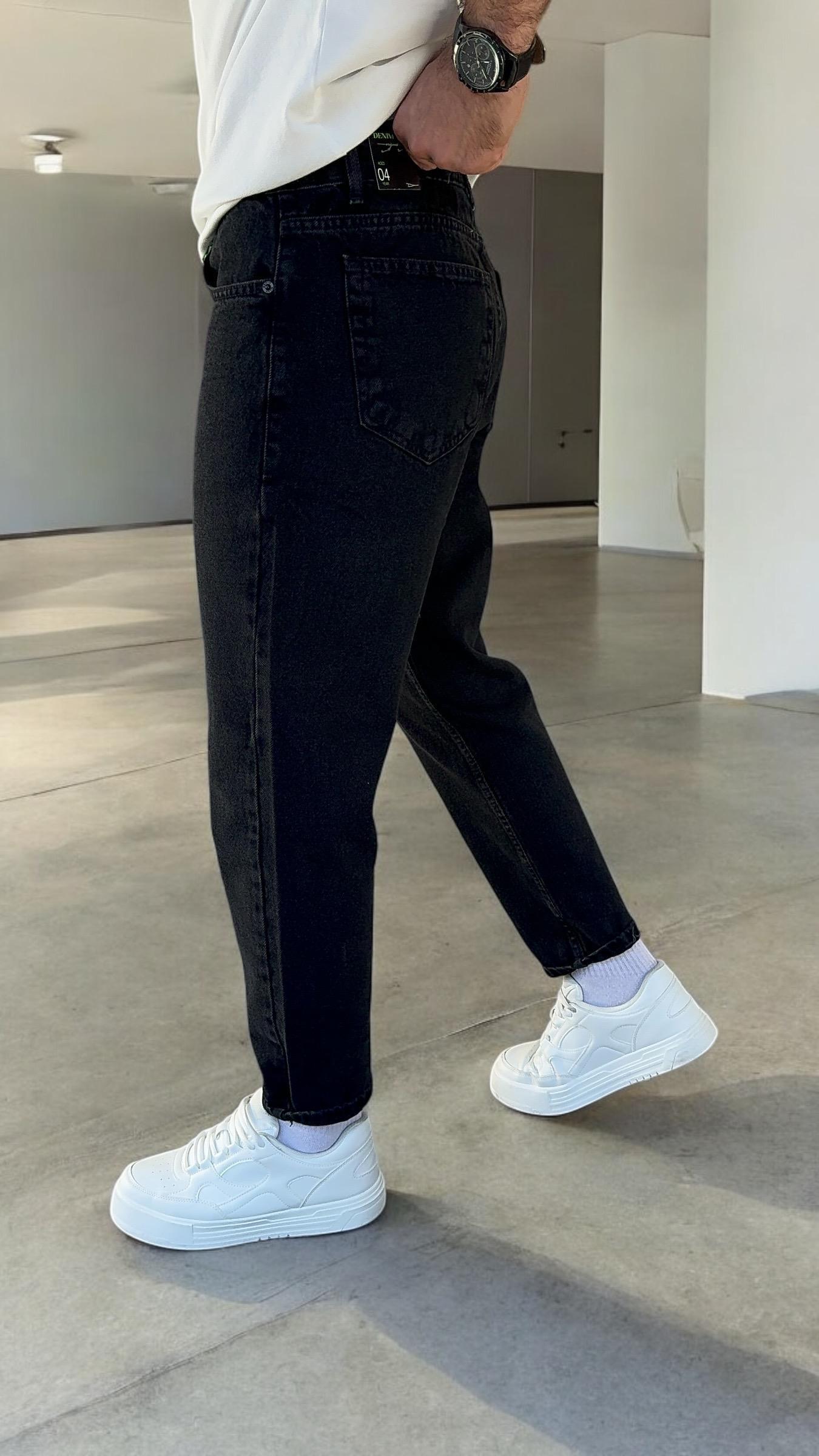Erkek Siyah Boyfriend Kalıp Jean Pantolon