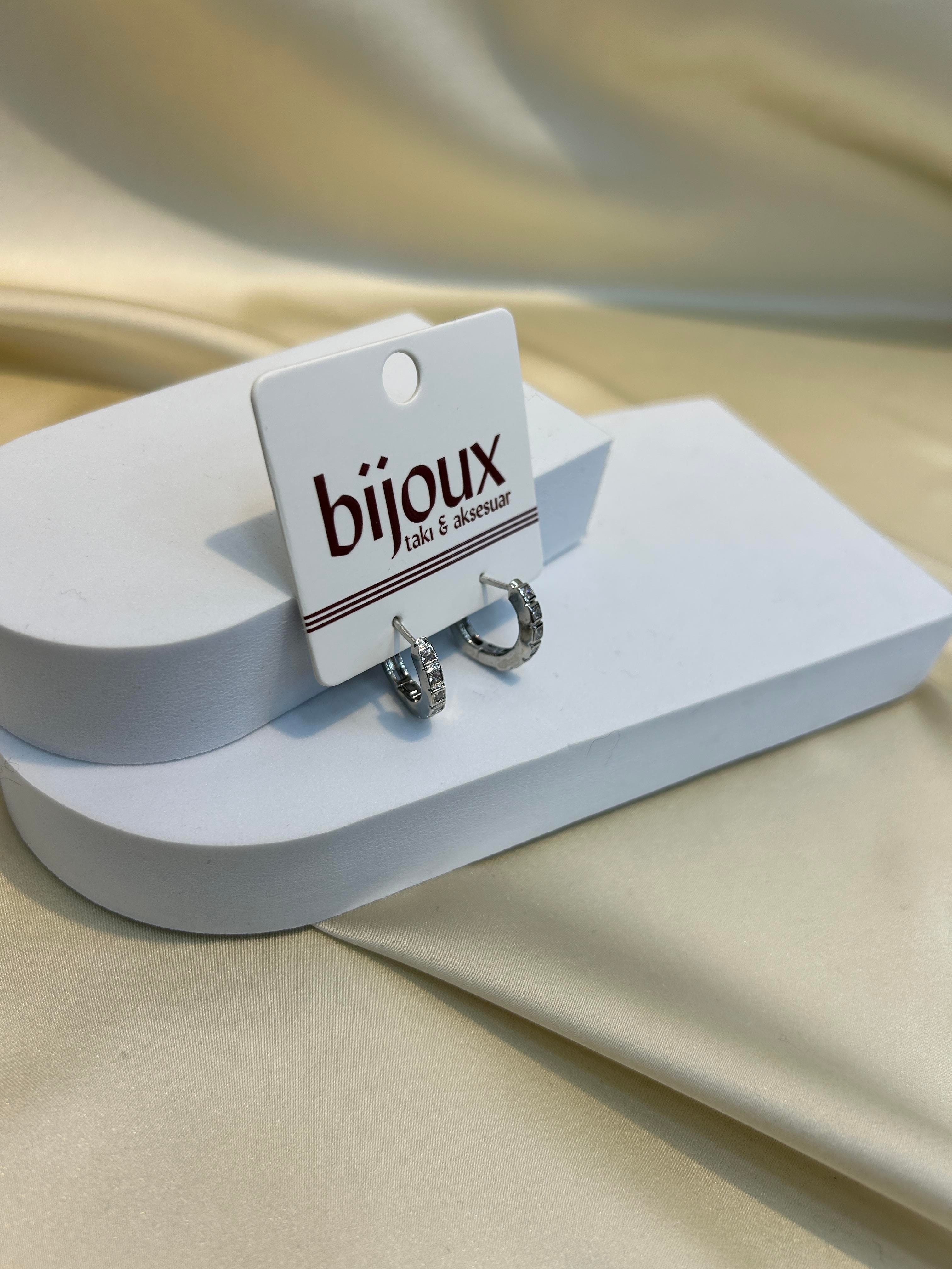 Büyük Taşlı Silver Halka Küpe