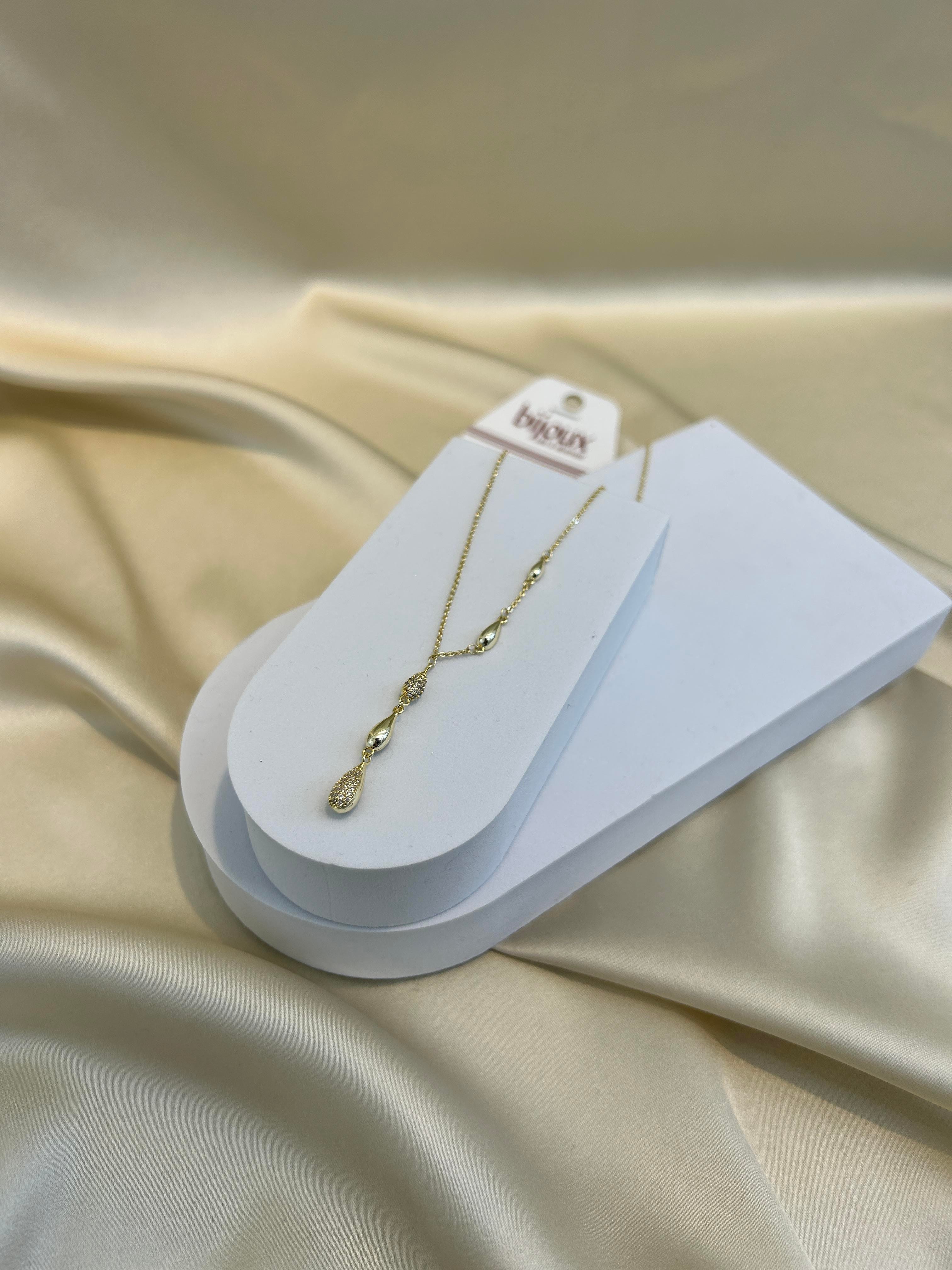Gold Taş Detaylı Damla Kolye