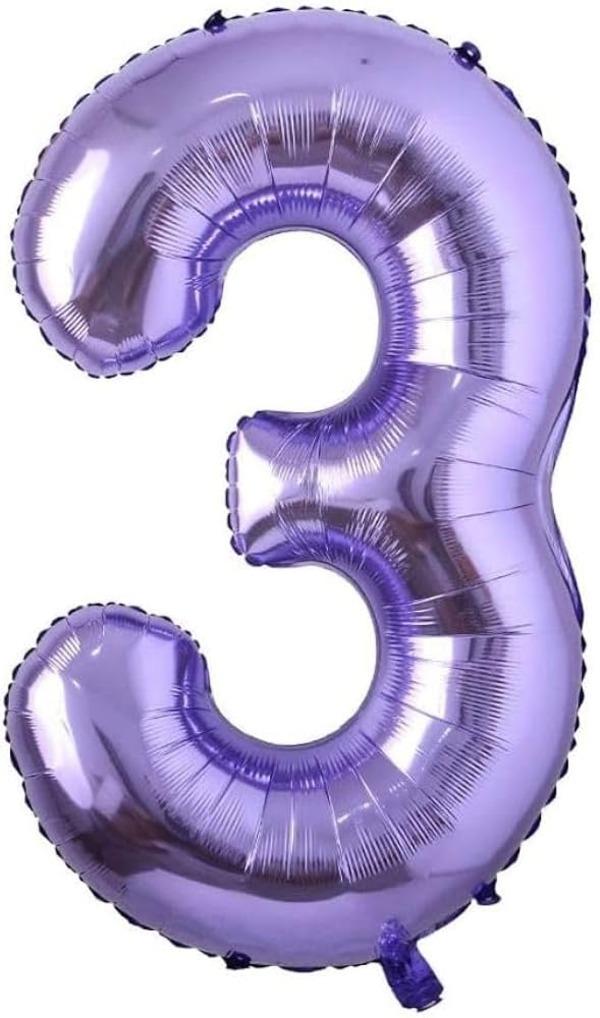 3 Yaş Rakam Folyo Balon Mor 40 inc
