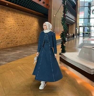 Brit Denim 2'li Elbise  (koyu renk) 