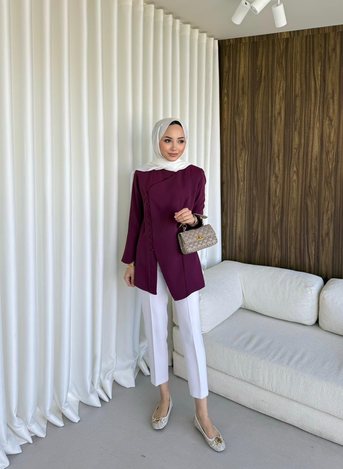 Britt Düğmeli Tunik Burgundy
