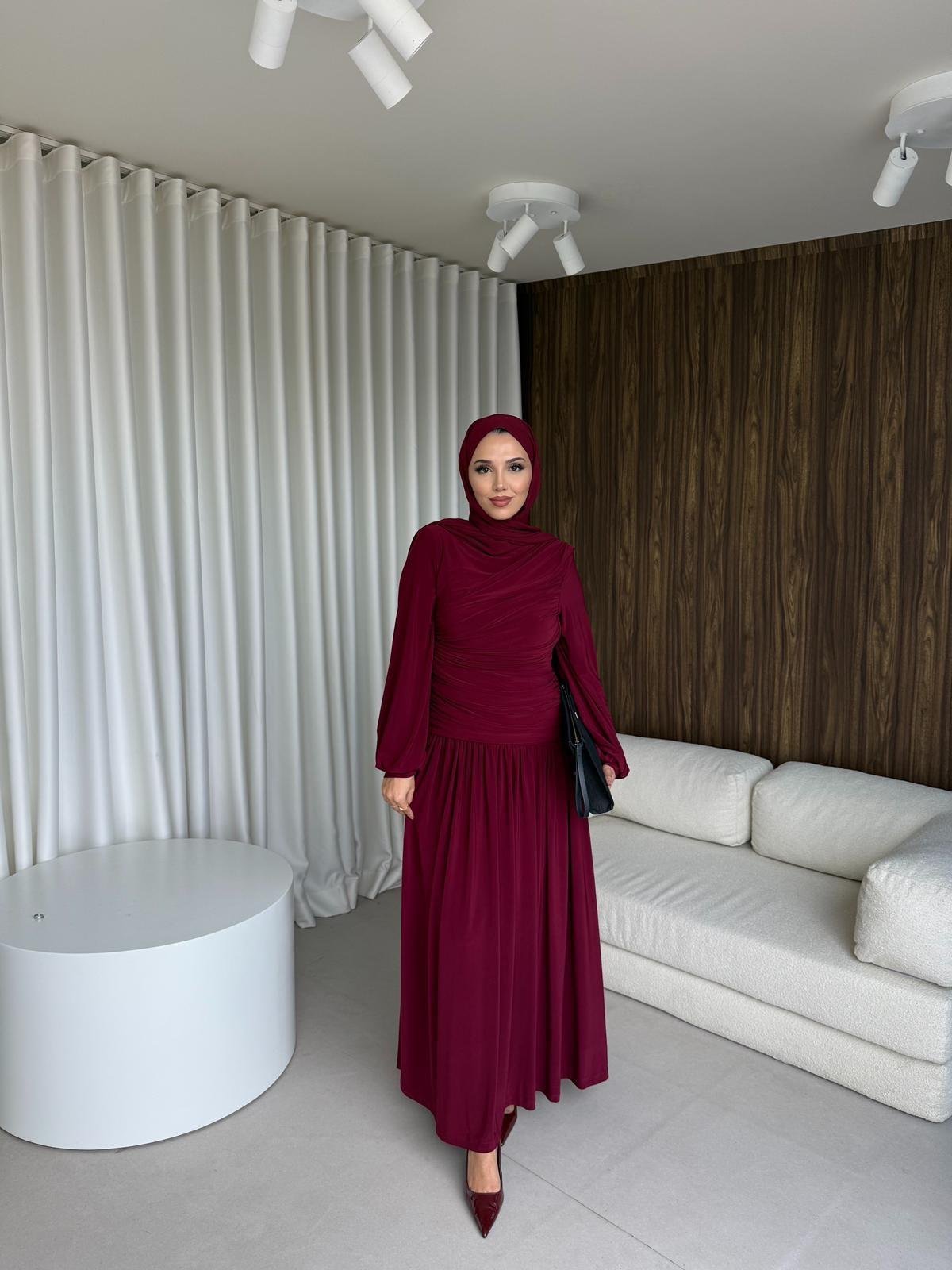 Büzgülü Elbise Bordo