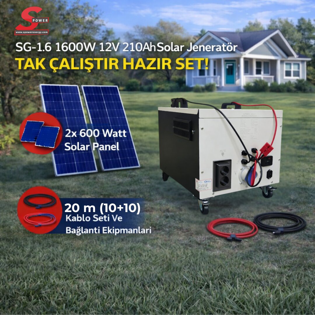 SG-1.6 1600 watt 12v 210Ah Çift Panelli Solar Paket
