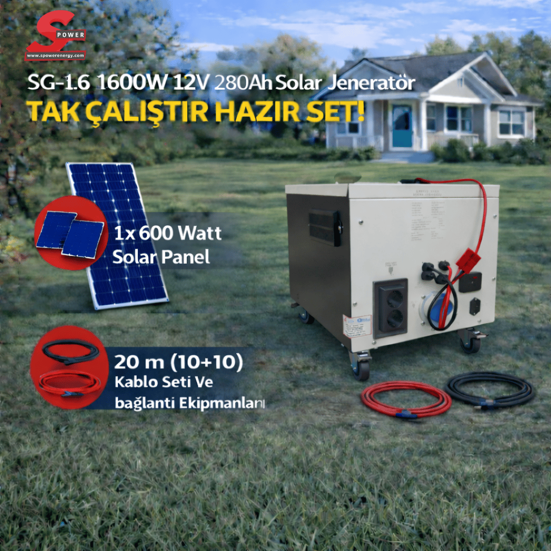 SG-1.6 1600 watt 12v 280Ah Tek Panelli Solar Paket