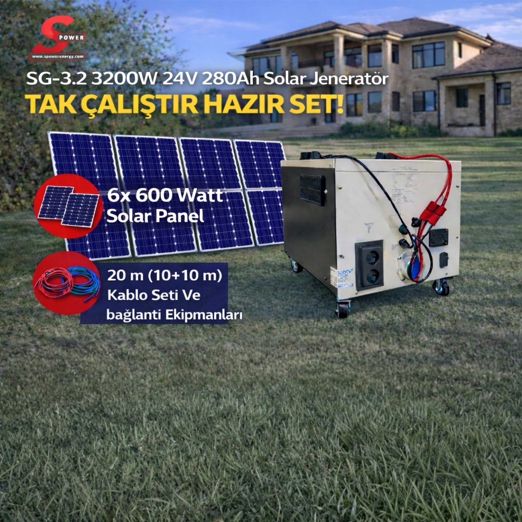 Sg 3.2 3200 watt 24v 280Ah Altı Panelli Solar Paket