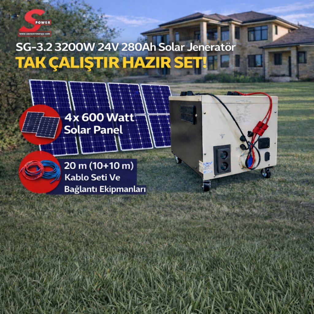 Sg 3.2 3200 watt 24v 280Ah Dört Panelli Solar Paket