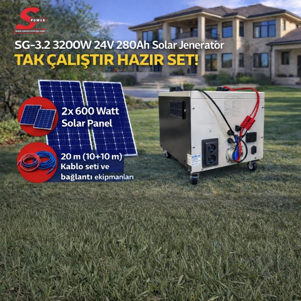 Sg 3.2 3200 watt 24v 280Ah Çift Panelli Solar Paket 