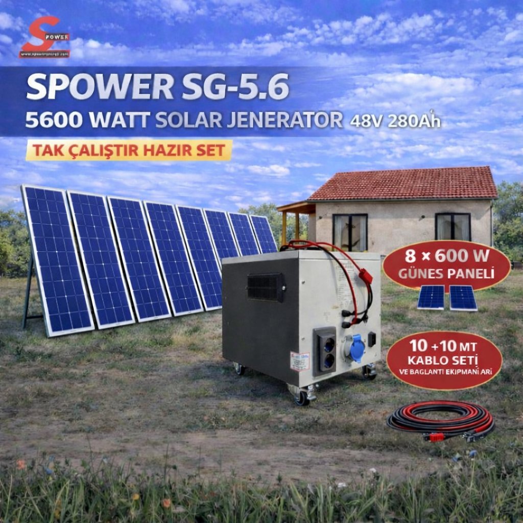 Sg 5.6 5600 watt 48v 280Ah Sekiz Panelli Solar Paket