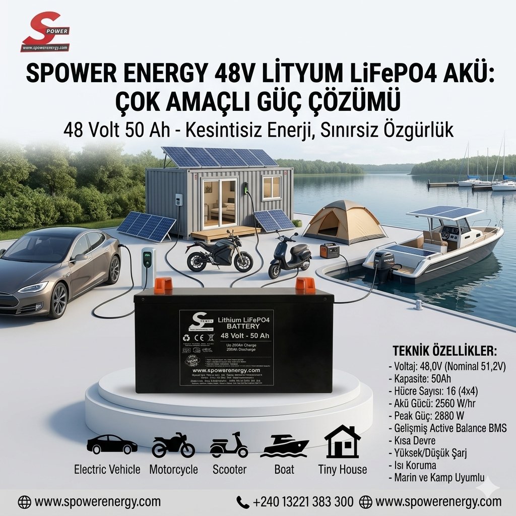 Spower 12V 560AH Lityum Lifepo4 Bluetooth Karavan,Tekne;Bağ Evi  Aküsü