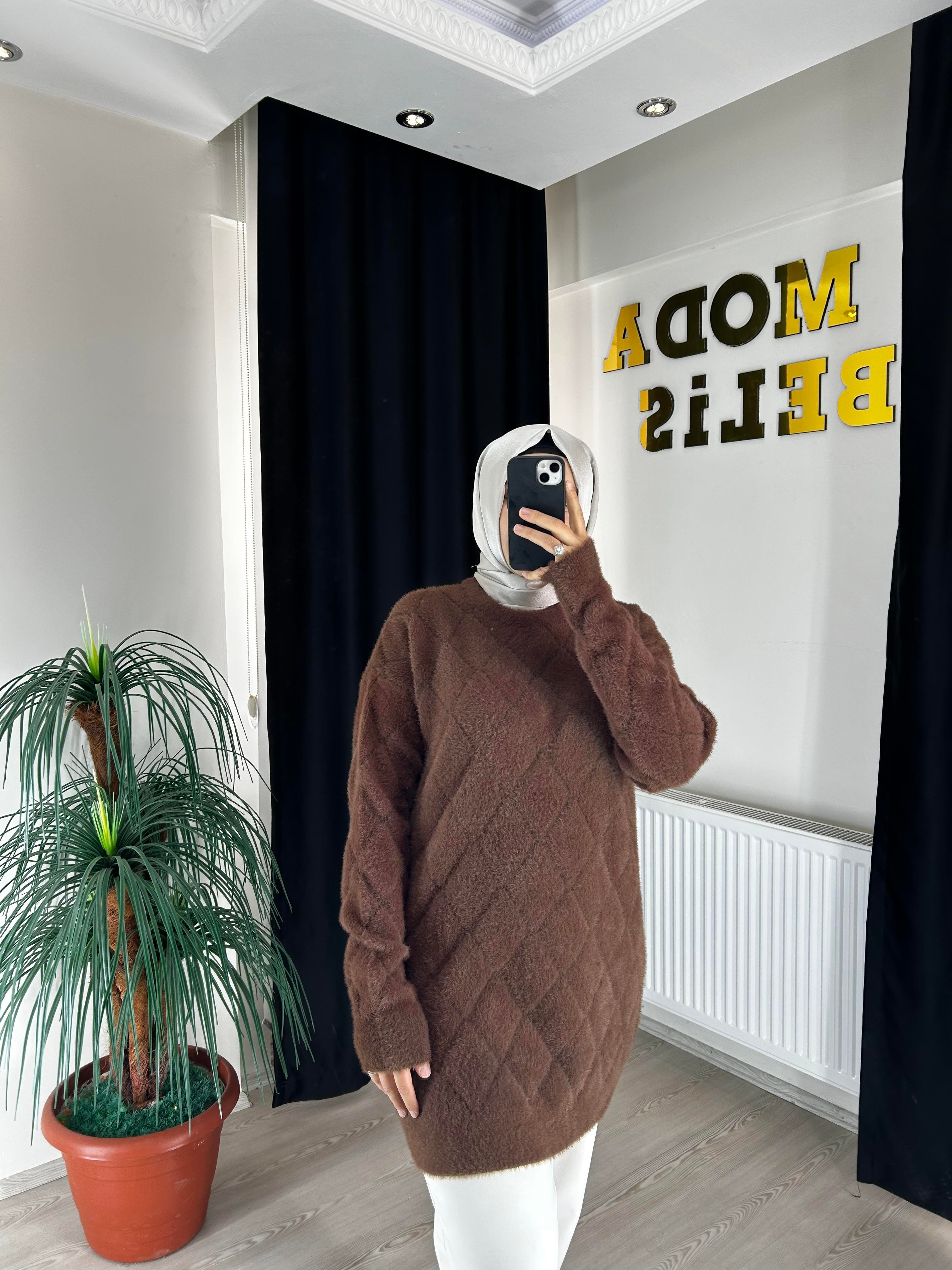 Alara triko tunik kahverengi