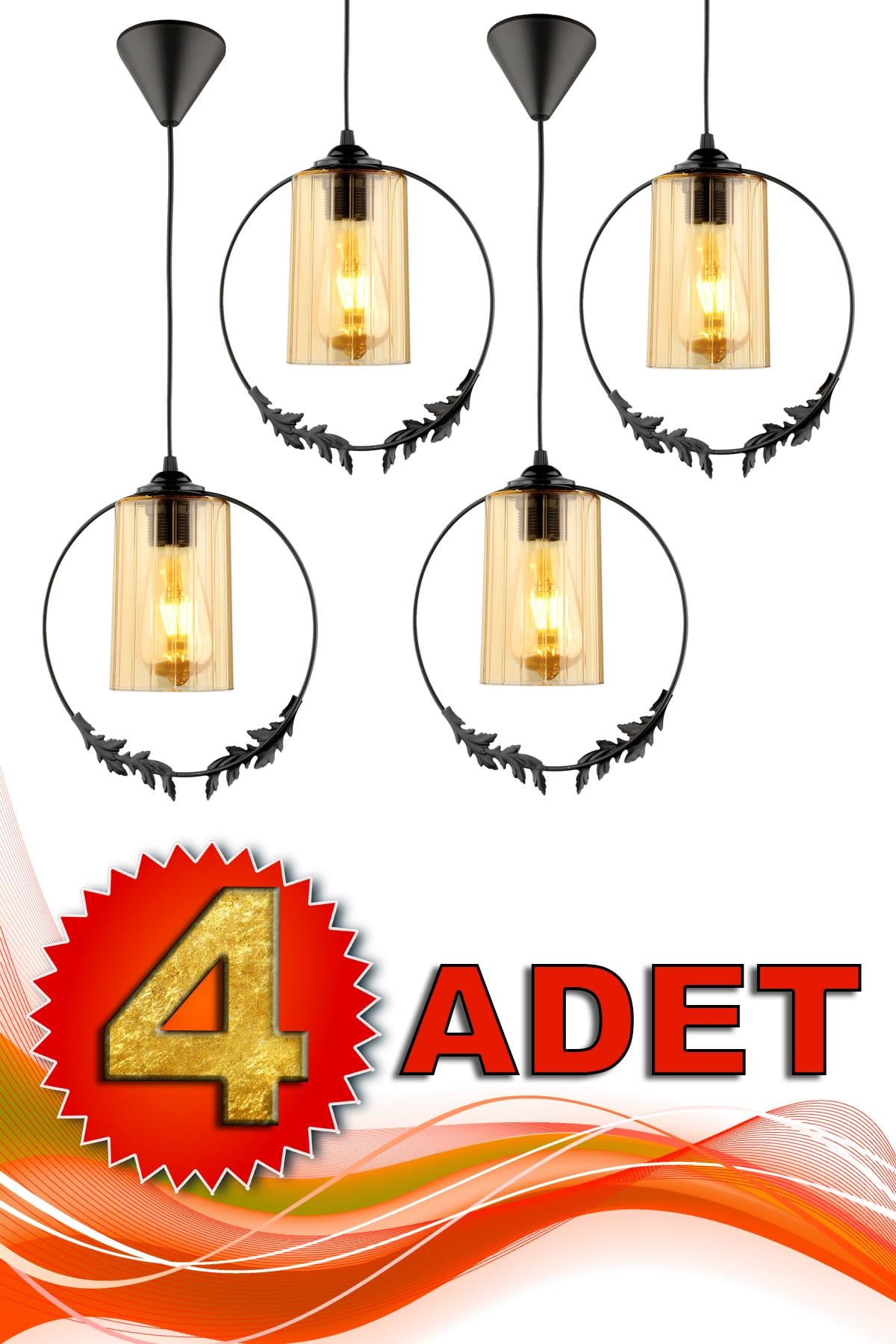 4 Adet Haliç Tekli Avize Siyah Bal Akrilik