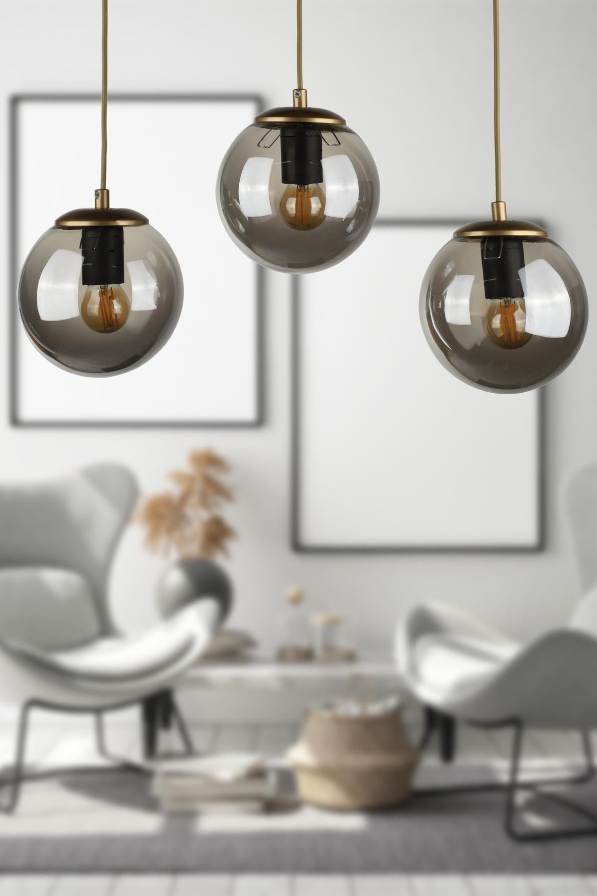 Alegro 3.lü Sıralı Avize Eskitme Füme Cam