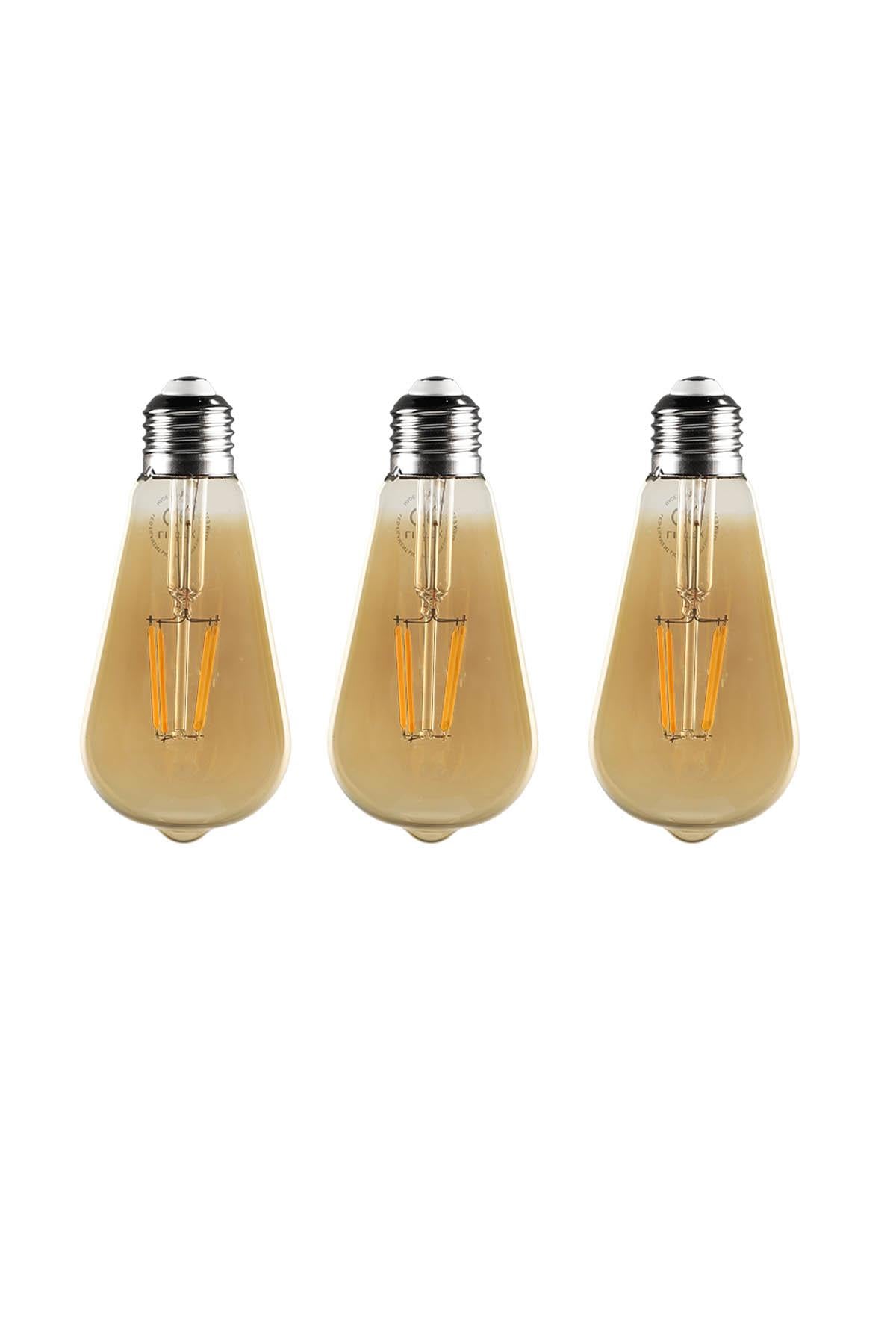 Rustik Led 3 Adet Ampul Sarı Armut