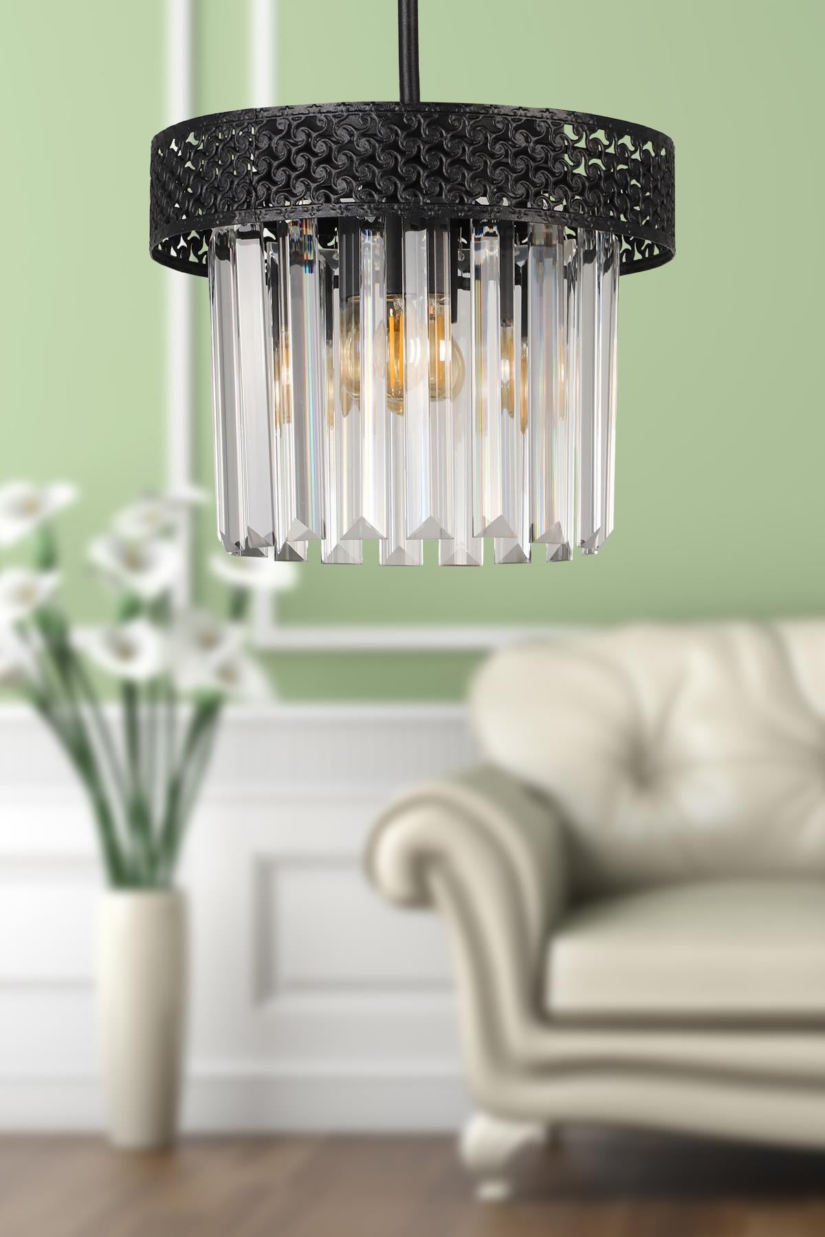 Sitrus 2.li Siyah Lux Kristal Taşlı Avize