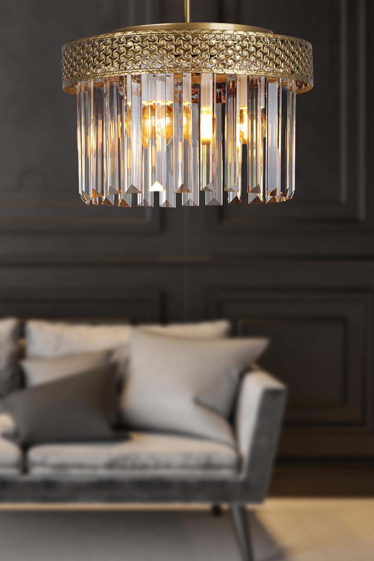 Sitrus 3.lü Eskitme Lux Kristal Taşlı Avize