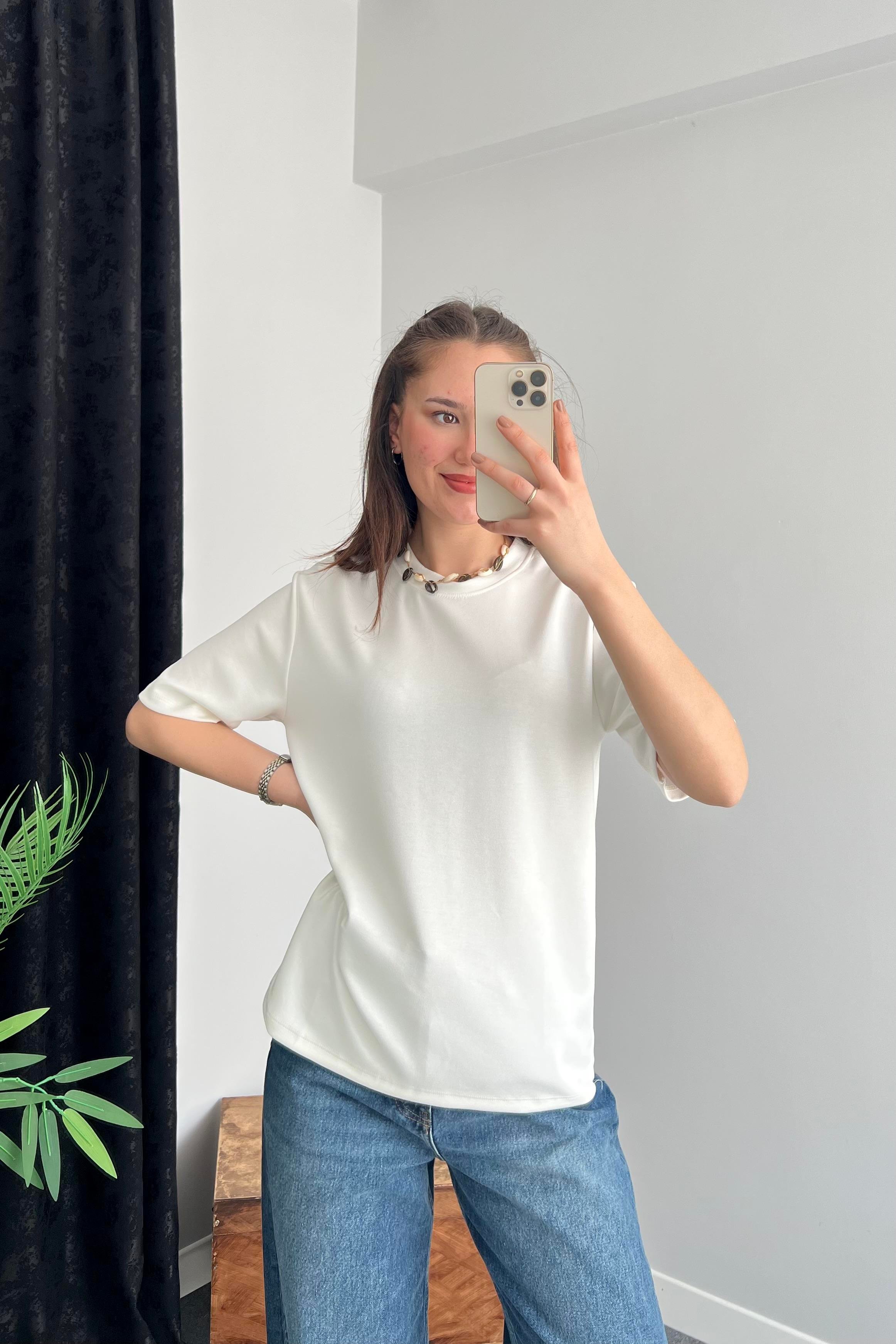 Beyaz Oversize Modal T-shirt
