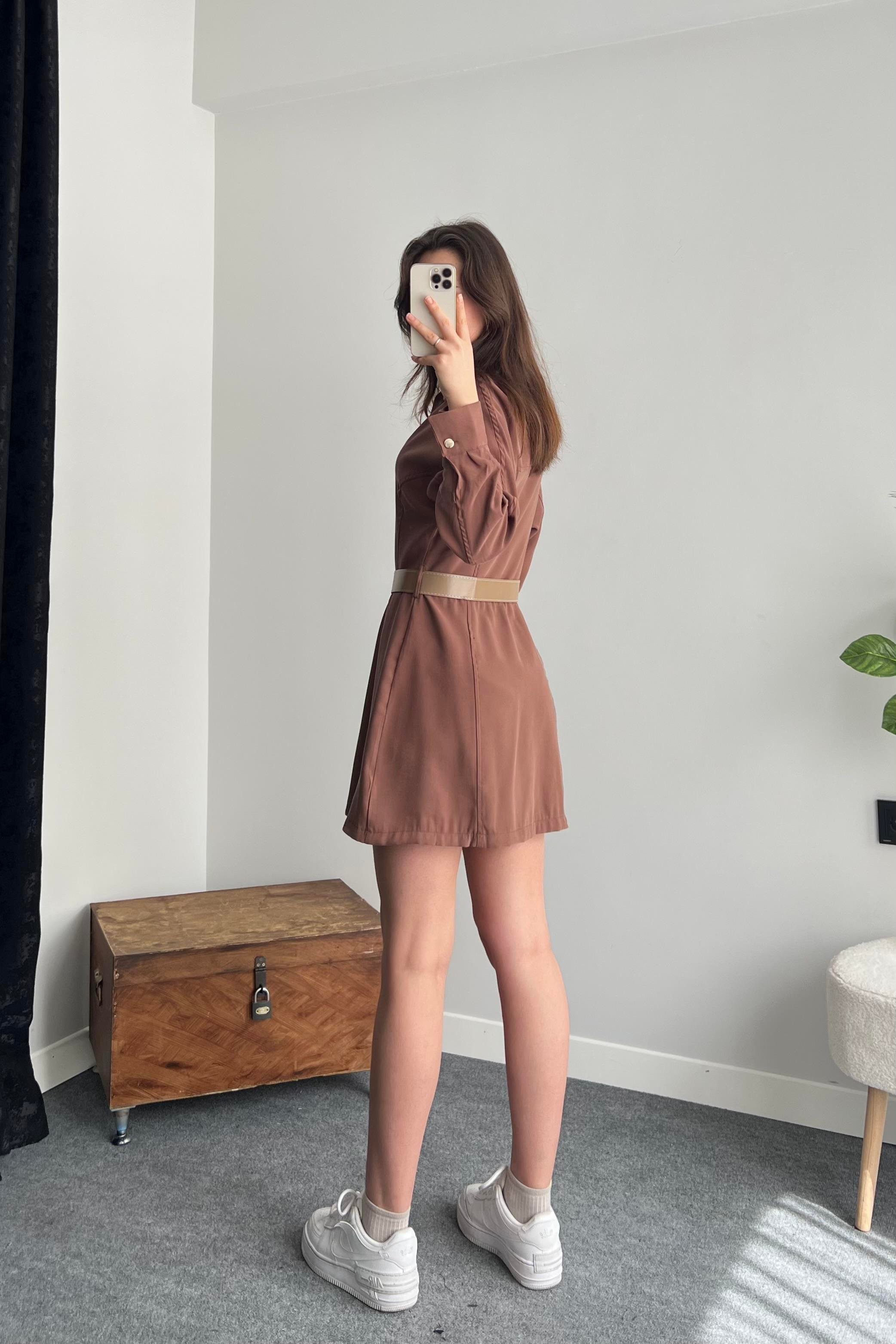 Mocha Mousse  Tencel Gömlek Elbise 