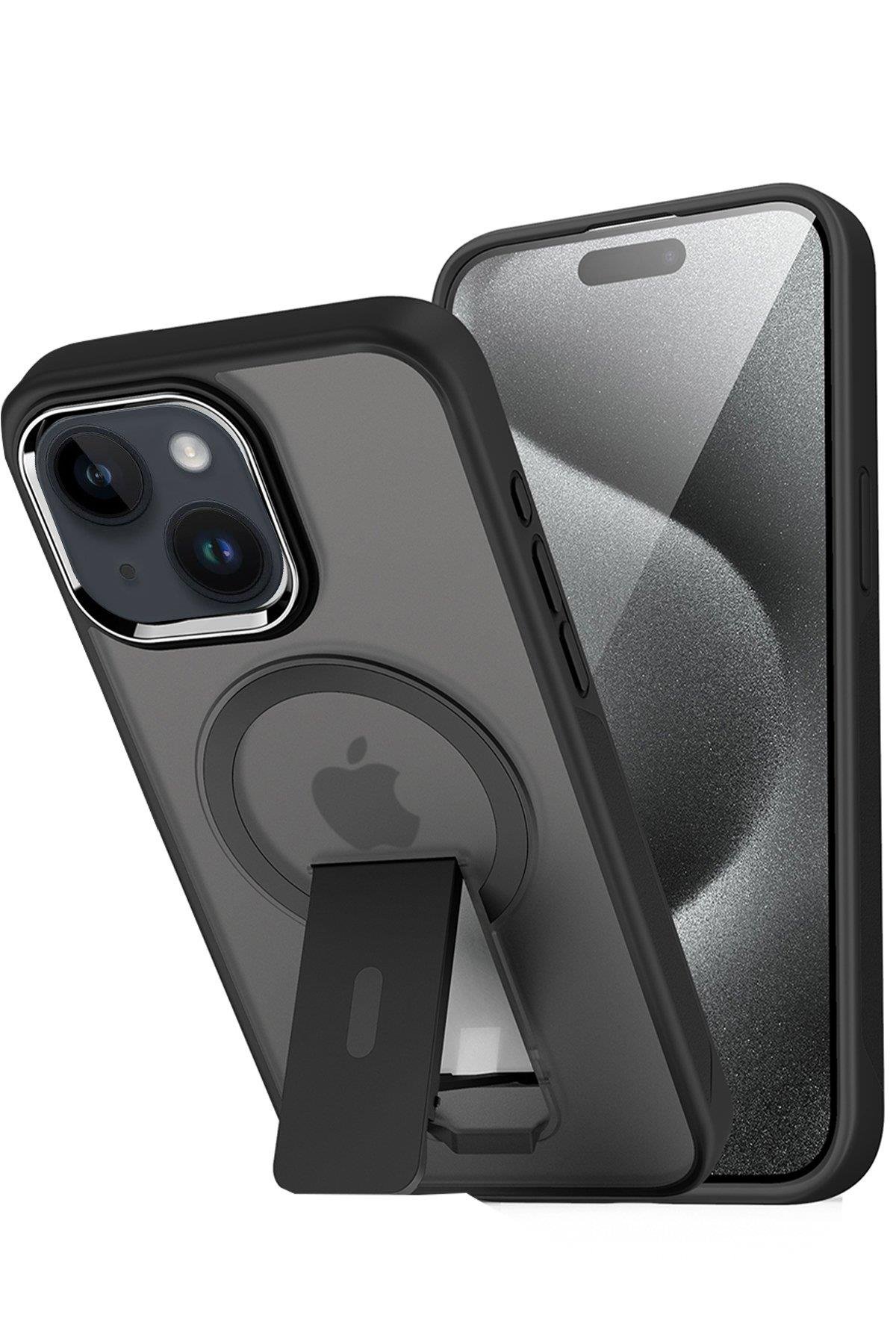 MAGSAFE KILIFLARNEWFACETRKMGSF19Apple iPhone 13 / iPhone 14 / iPhone 15 Tork Magsafe Standlı Kapak - Siyah