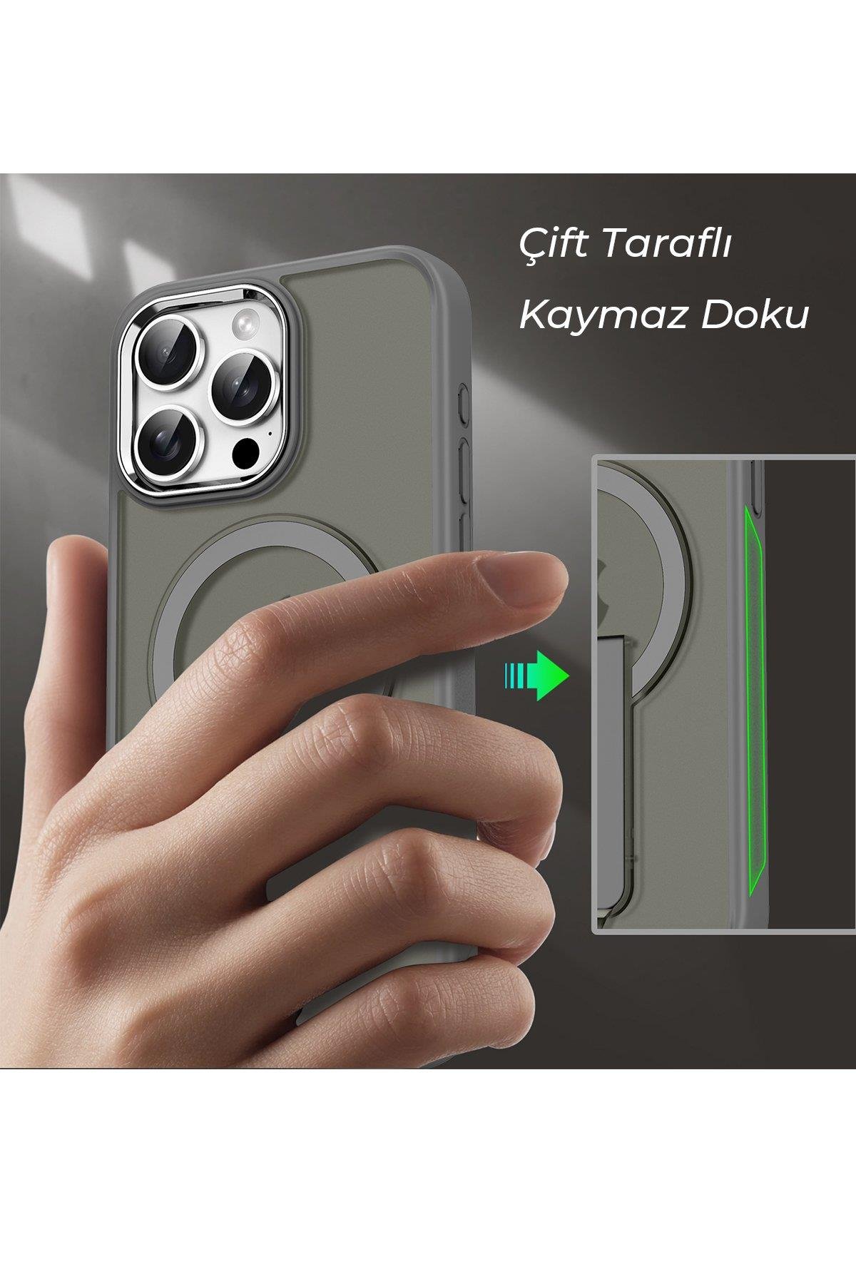 MAGSAFE KILIFLARNEWFACETRKMGSF19Apple iPhone 13 / iPhone 14 / iPhone 15 Tork Magsafe Standlı Kapak - Siyah