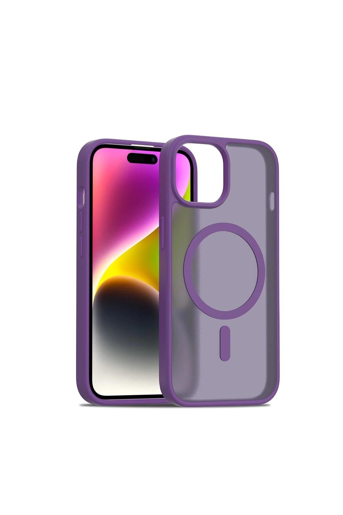 MAGSAFE KILIFLARJOKOJTSKN10Apple iPhone 13 / iPhone 14 Jota MagSafe Uyumlu Şeffaf Telefon Kılıfı – Derin Mor