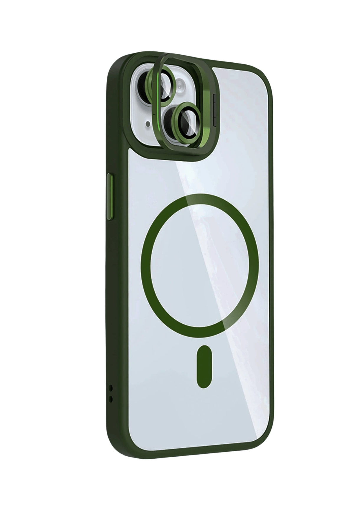 MAGSAFE KILIFLARJOKORMMLNSL28Apple iPhone 13 / iPhone 14 Remim Lensli MagSafe Standlı Darbe Korumalı Kılıf – Koyu Yeşil