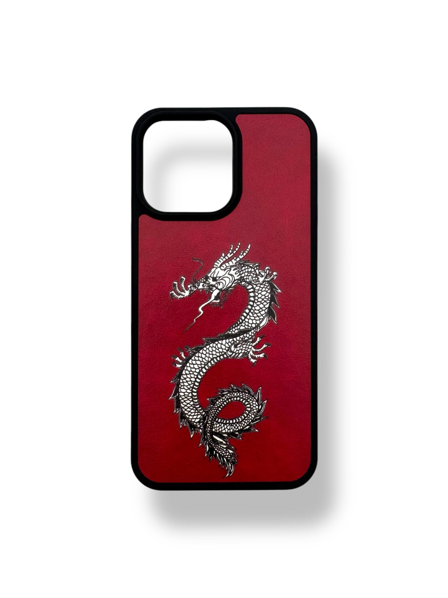 DERİ BASKI KILIFLARDIVERSECASEDRBSK13Apple Iphone 14 Deri Ejderha Baskı Kılıf - Kırmızı