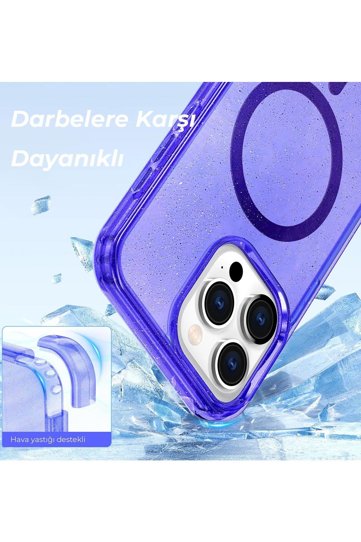 MAGSAFE KILIFLARNEWFACEGLW15Apple iPhone 14 Pro Max Kılıf Glow Magsafe Kapak - Mor