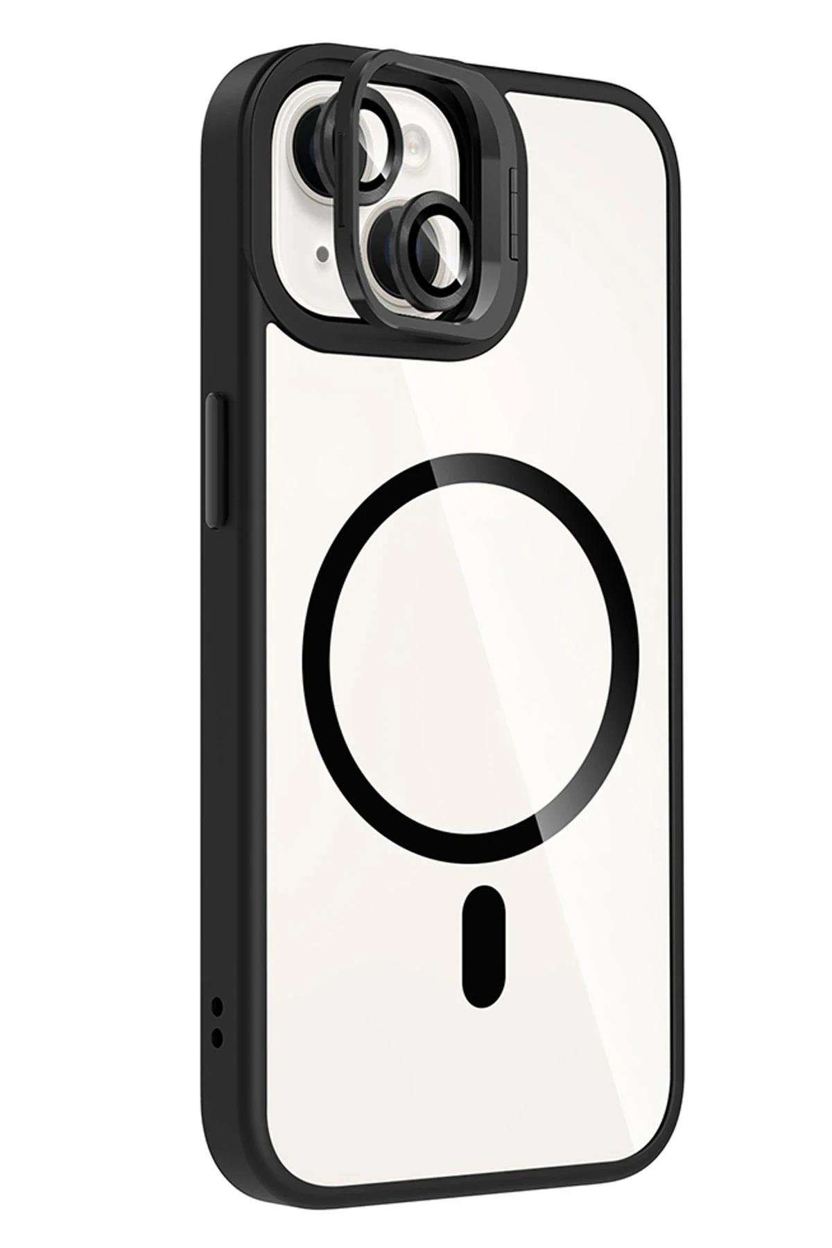 MAGSAFE KILIFLARJOKORMMLNSL31Apple iPhone 15 Plus Remim Lensli MagSafe Standlı Darbe Korumalı Kılıf – Siyah