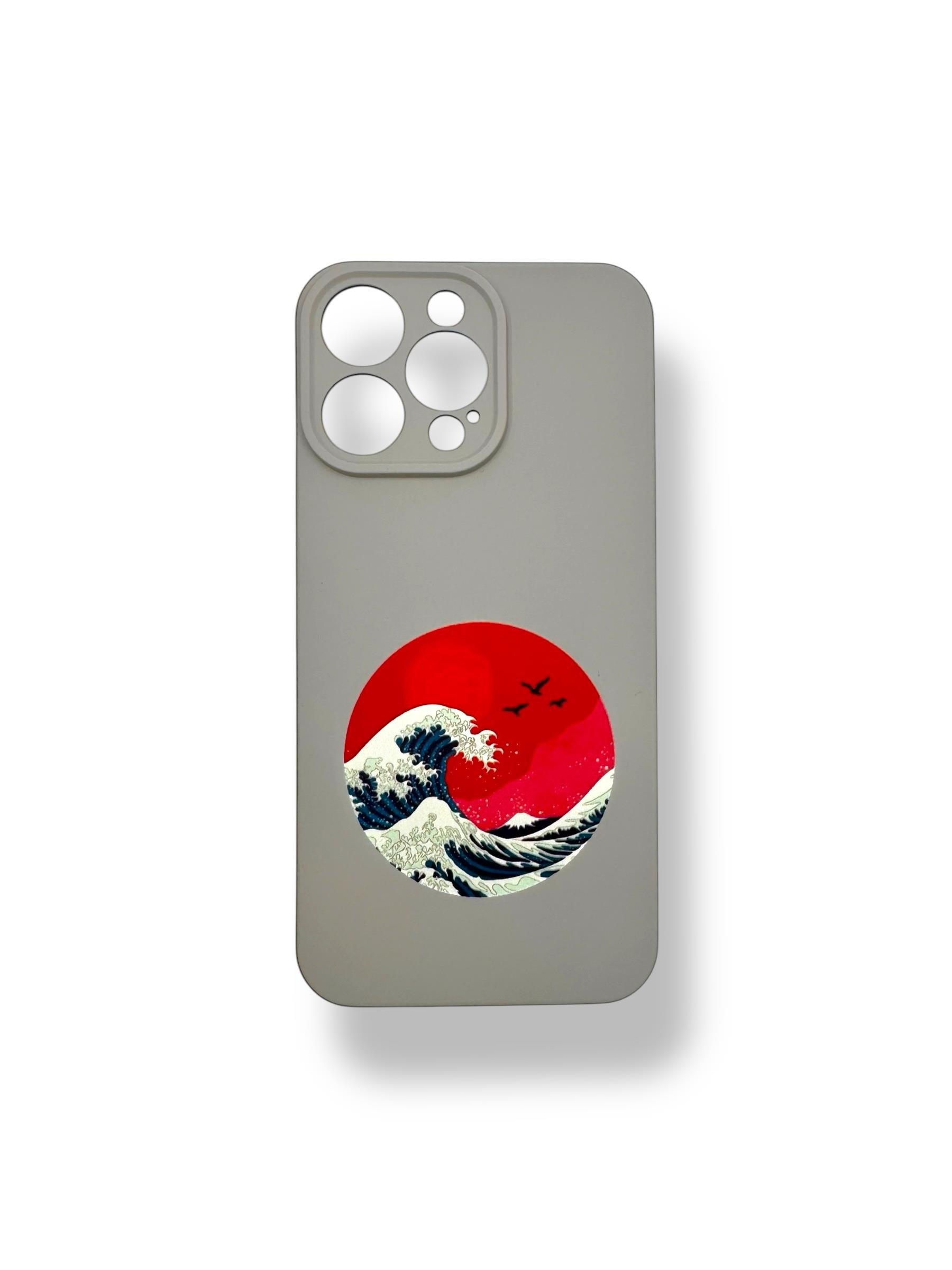 SİLİKON BASKI KILIFLARDIVERSECASESLKN58Apple Iphone 15 Pro Max Silikon Kanagawa Dalga Baskı Kılıf - Gri
