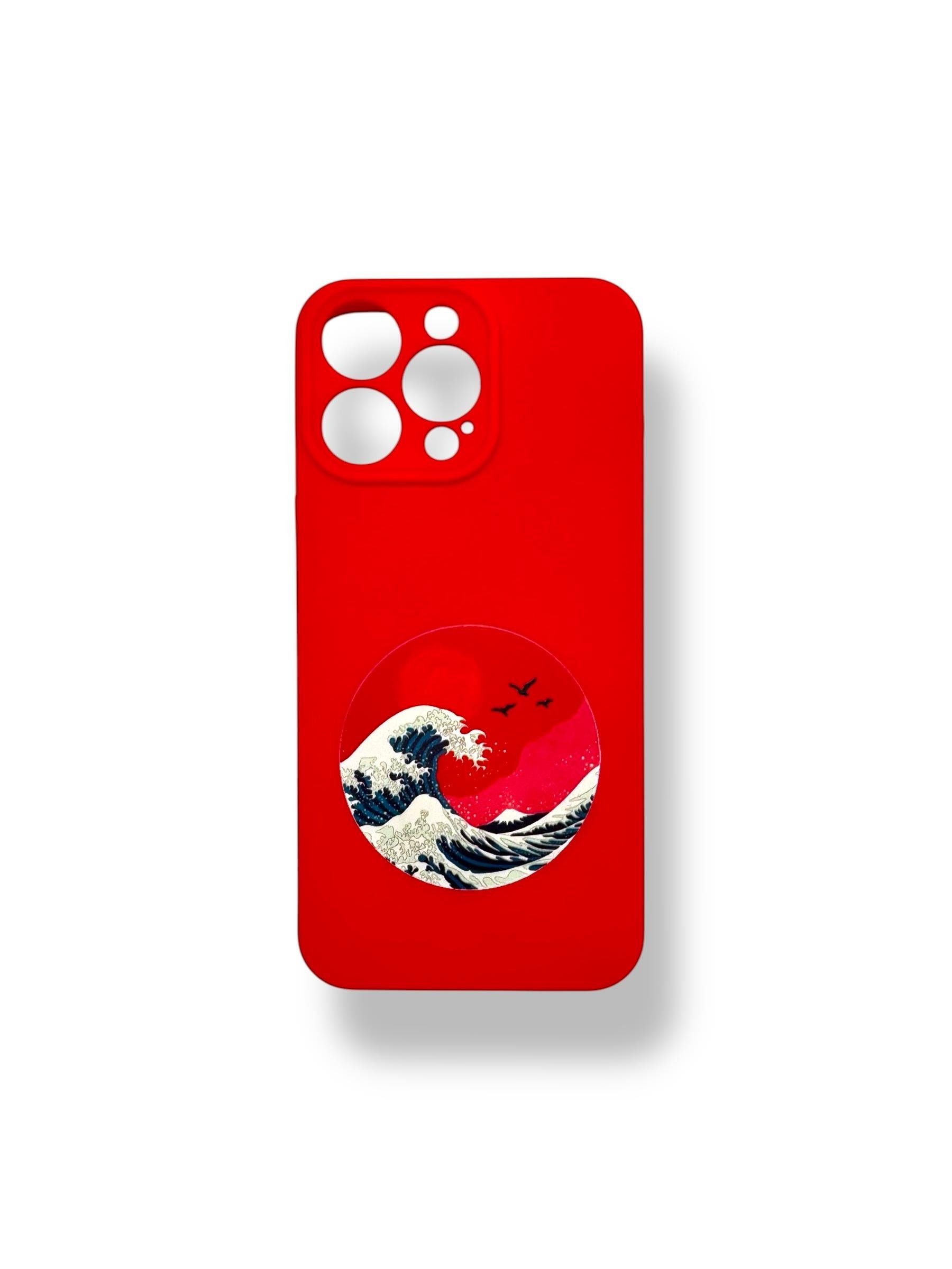 SİLİKON BASKI KILIFLARDIVERSECASESLKN55Apple Iphone 15 Pro Max Silikon Kanagawa Dalga Baskı Kılıf - Kırmızı