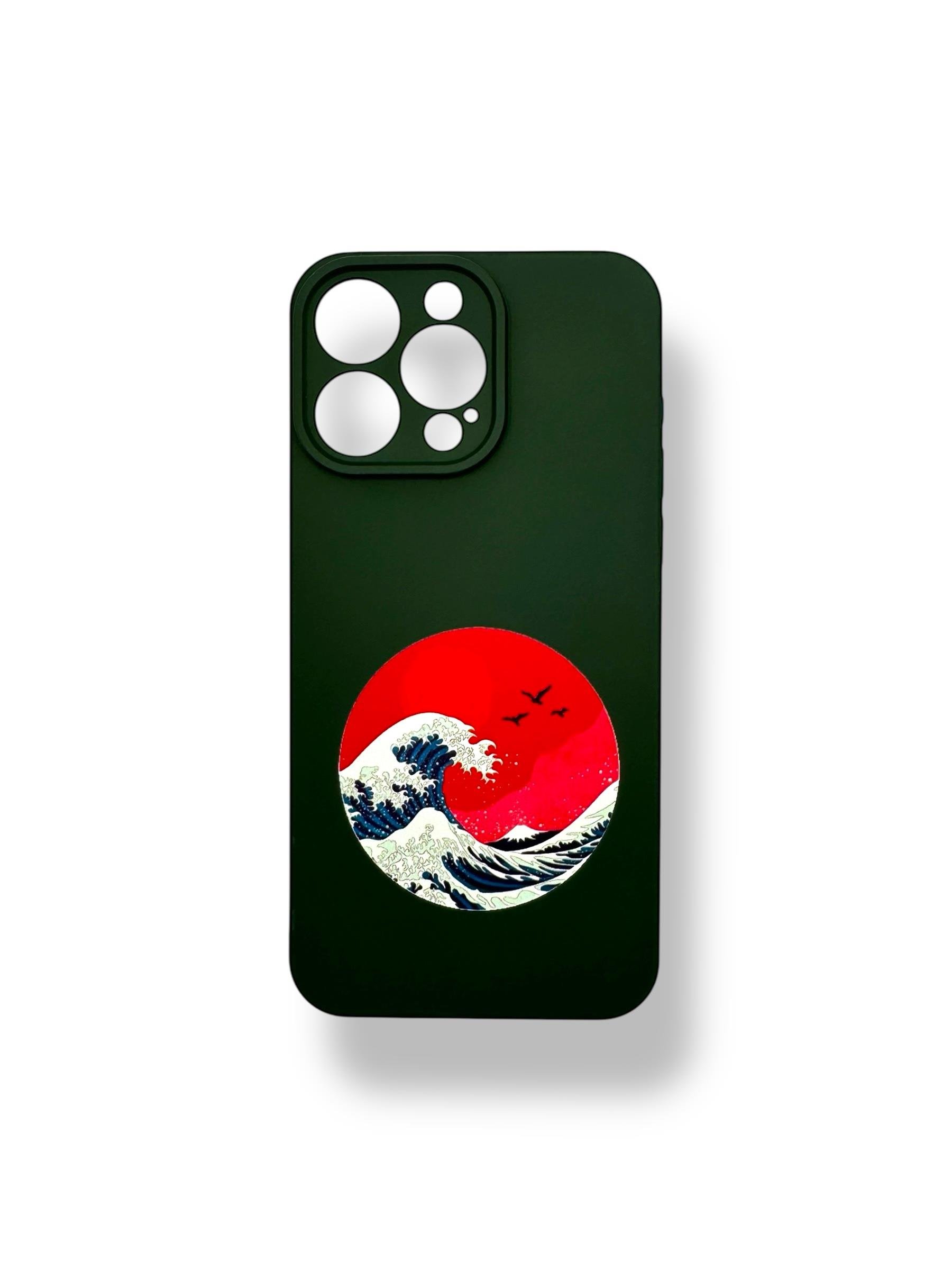 SİLİKON BASKI KILIFLARDIVERSECASESLKN49Apple Iphone 15 Pro Max Silikon Kanagawa Dalga Baskı Kılıf - Koyu Yeşil