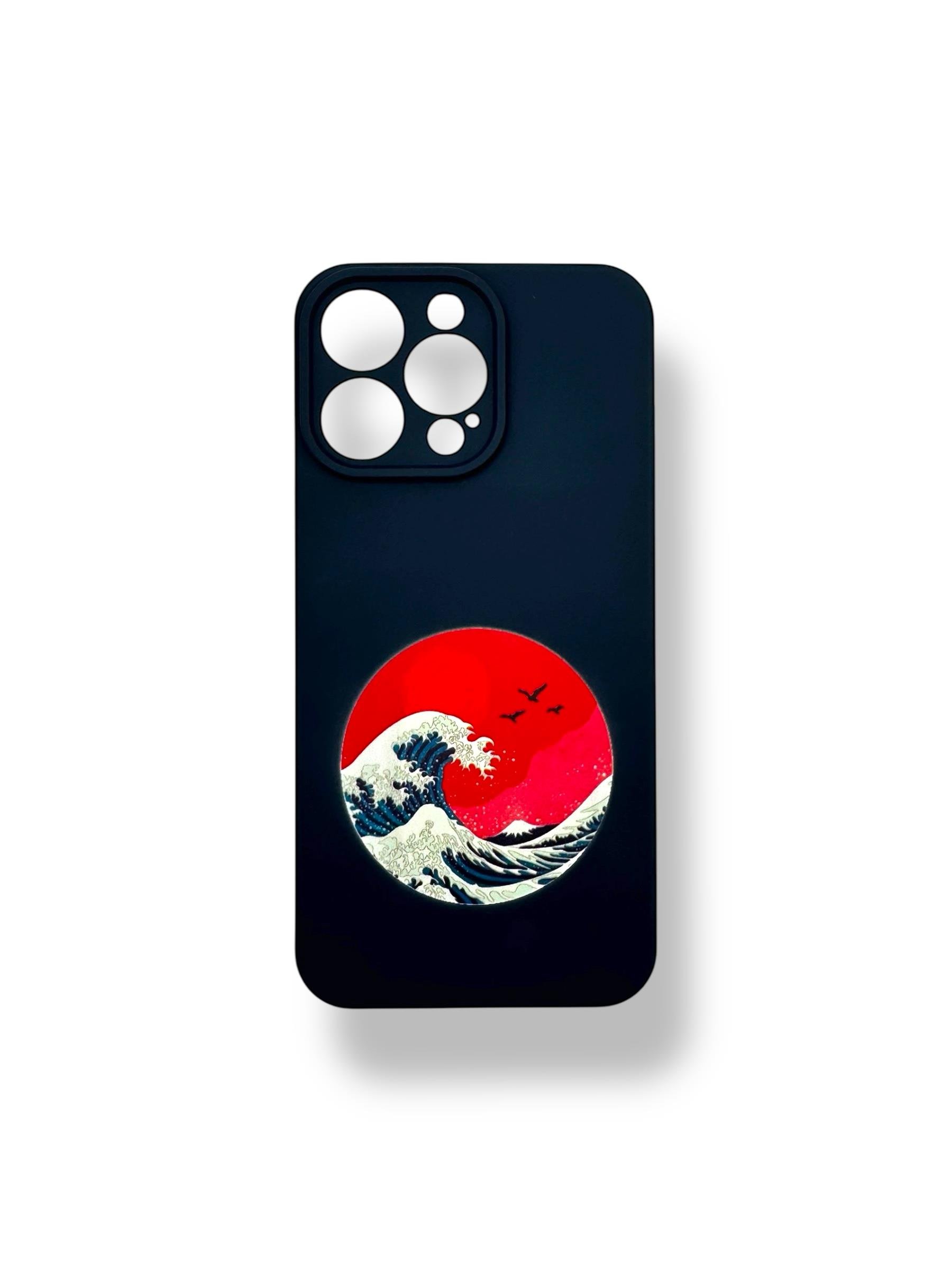 SİLİKON BASKI KILIFLARDIVERSECASESLKN46Apple Iphone 15 Pro Max Silikon Kanagawa Dalga Baskı Kılıf - Siyah