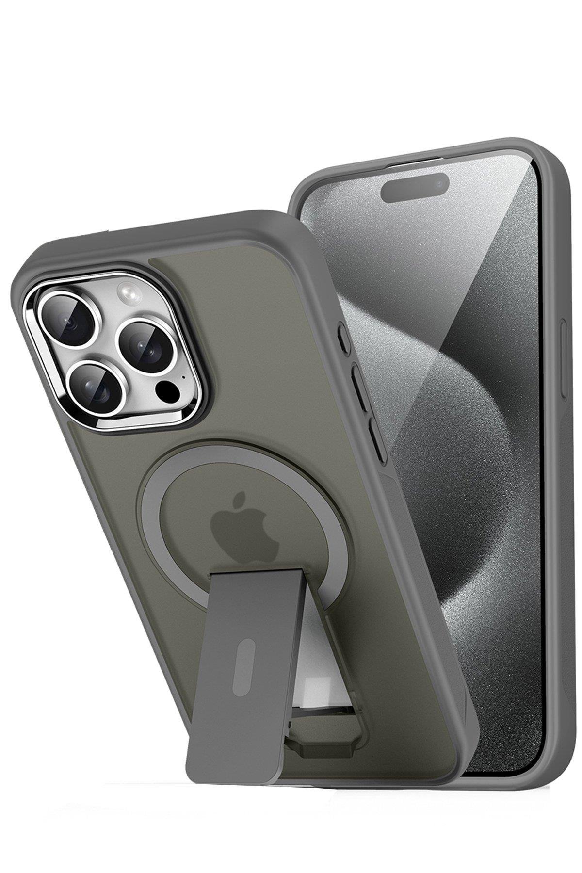 MAGSAFE KILIFLARNEWFACETRKMGSF06Apple iPhone 15 Pro Tork Magsafe Standlı Kapak - Titan Gri