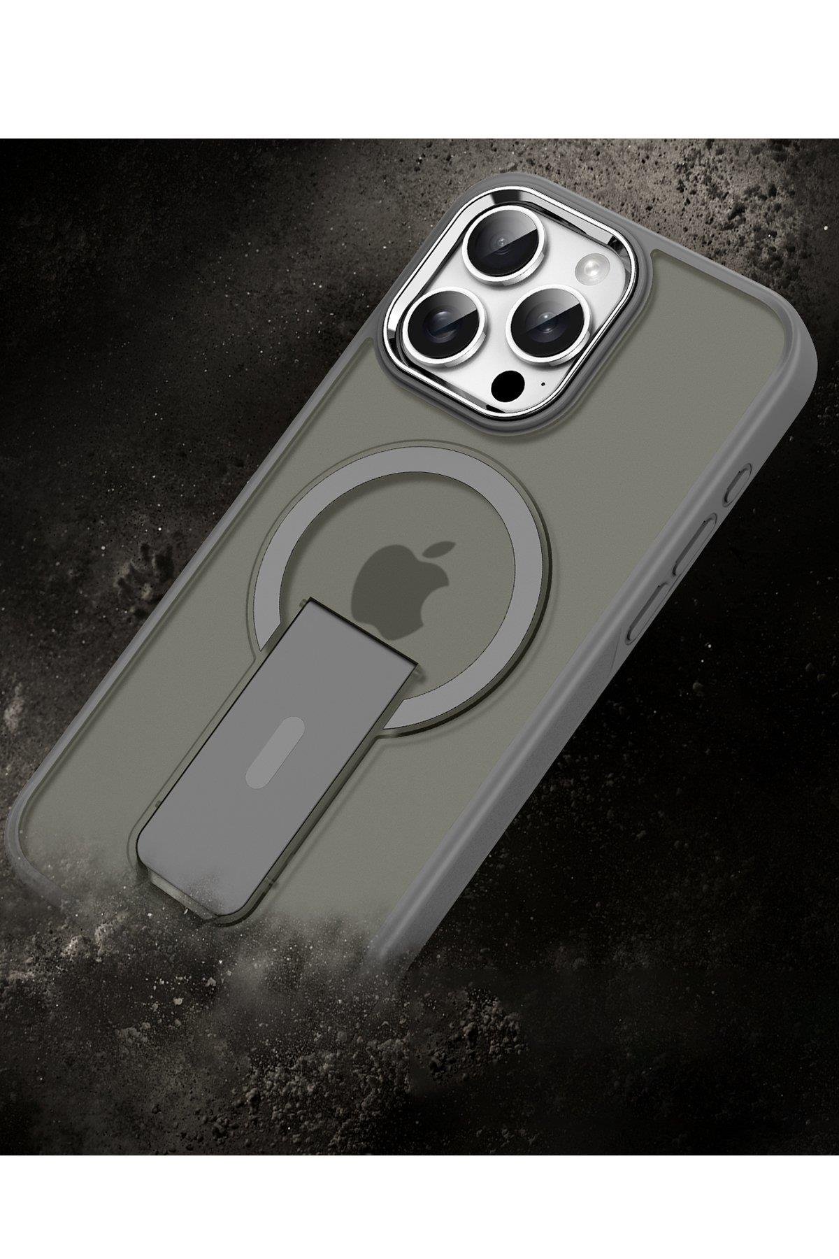 MAGSAFE KILIFLARNEWFACETRKMGSF06Apple iPhone 15 Pro Tork Magsafe Standlı Kapak - Titan Gri
