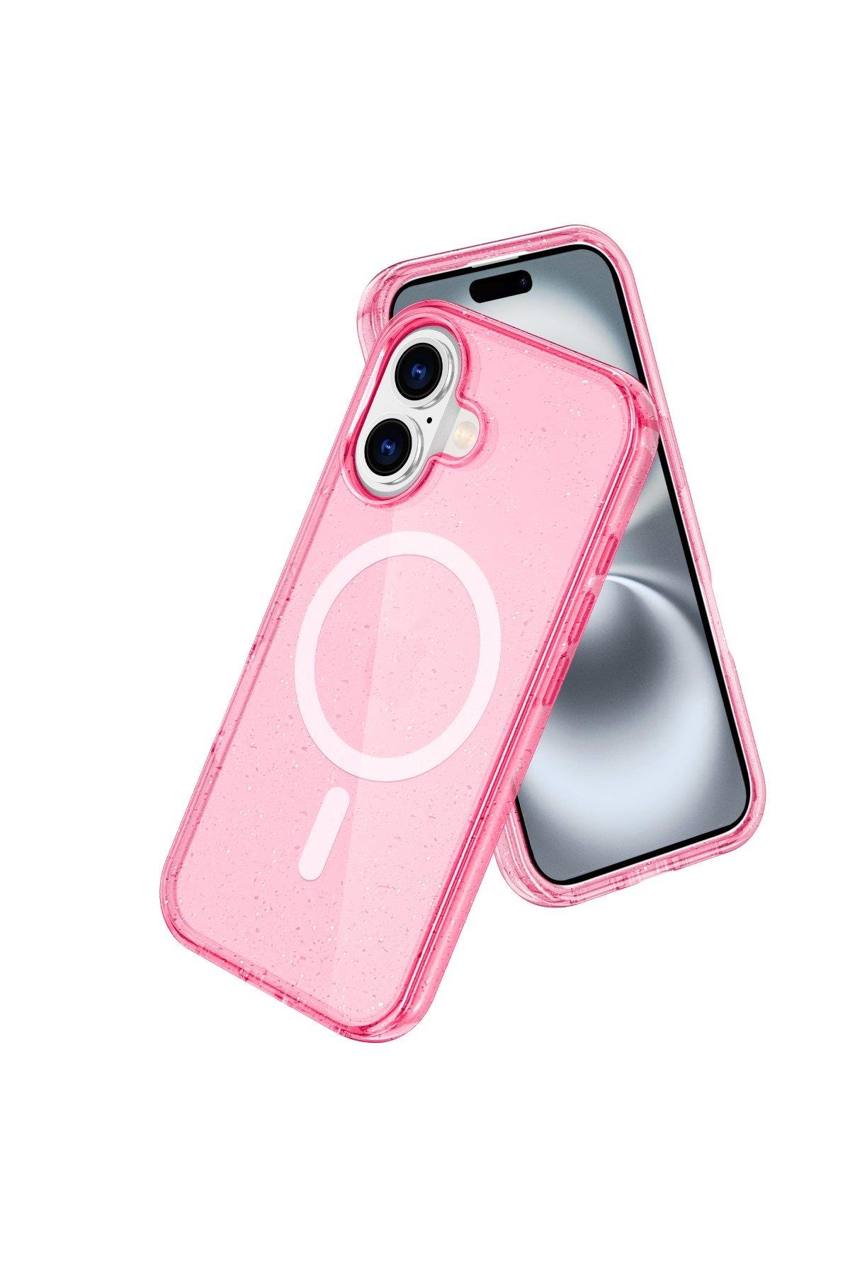 MAGSAFE KILIFLARNEWFACEGLW22Apple iPhone 16 Kılıf Glow Magsafe Kapak - Simli Pembe