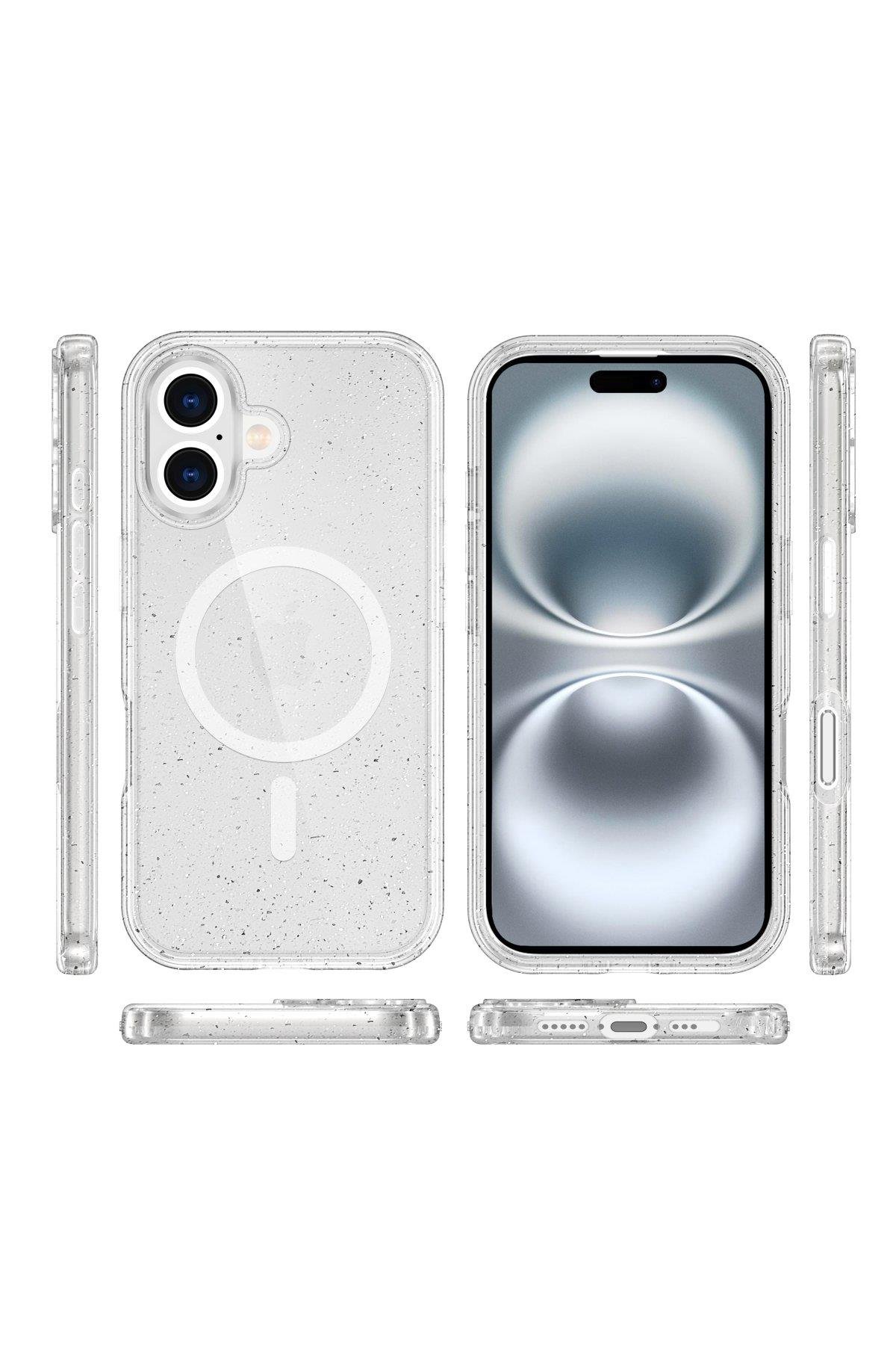 MAGSAFE KILIFLARNEWFACEGLW20Apple iPhone 16 Plus Kılıf Glow Magsafe Kapak - Simli Şeffaf