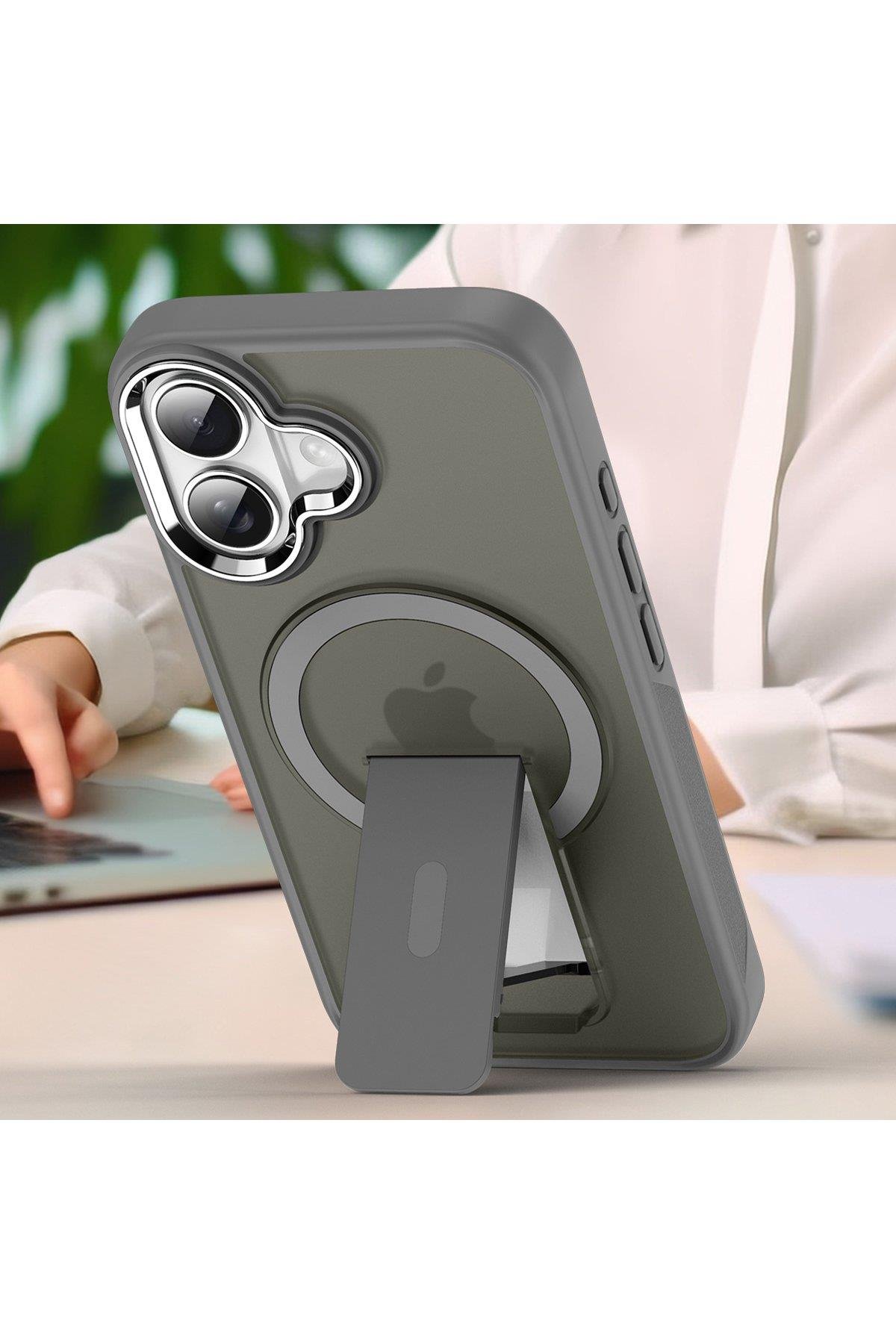 MAGSAFE KILIFLARNEWFACETRKMGSF16Apple iPhone 16 Plus Kılıf Tork Magsafe Standlı Kapak - Siyah