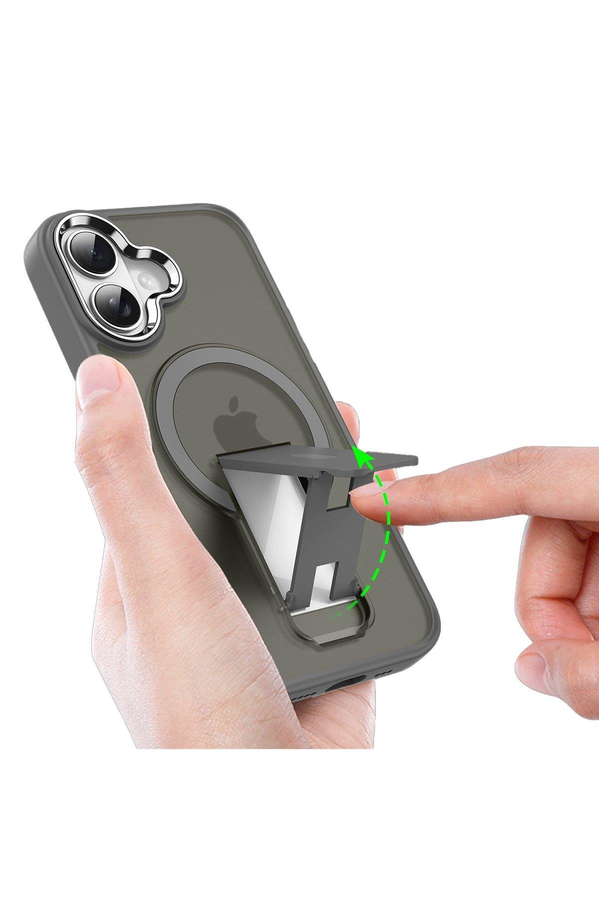 MAGSAFE KILIFLARNEWFACETRKMGSF16Apple iPhone 16 Plus Kılıf Tork Magsafe Standlı Kapak - Siyah