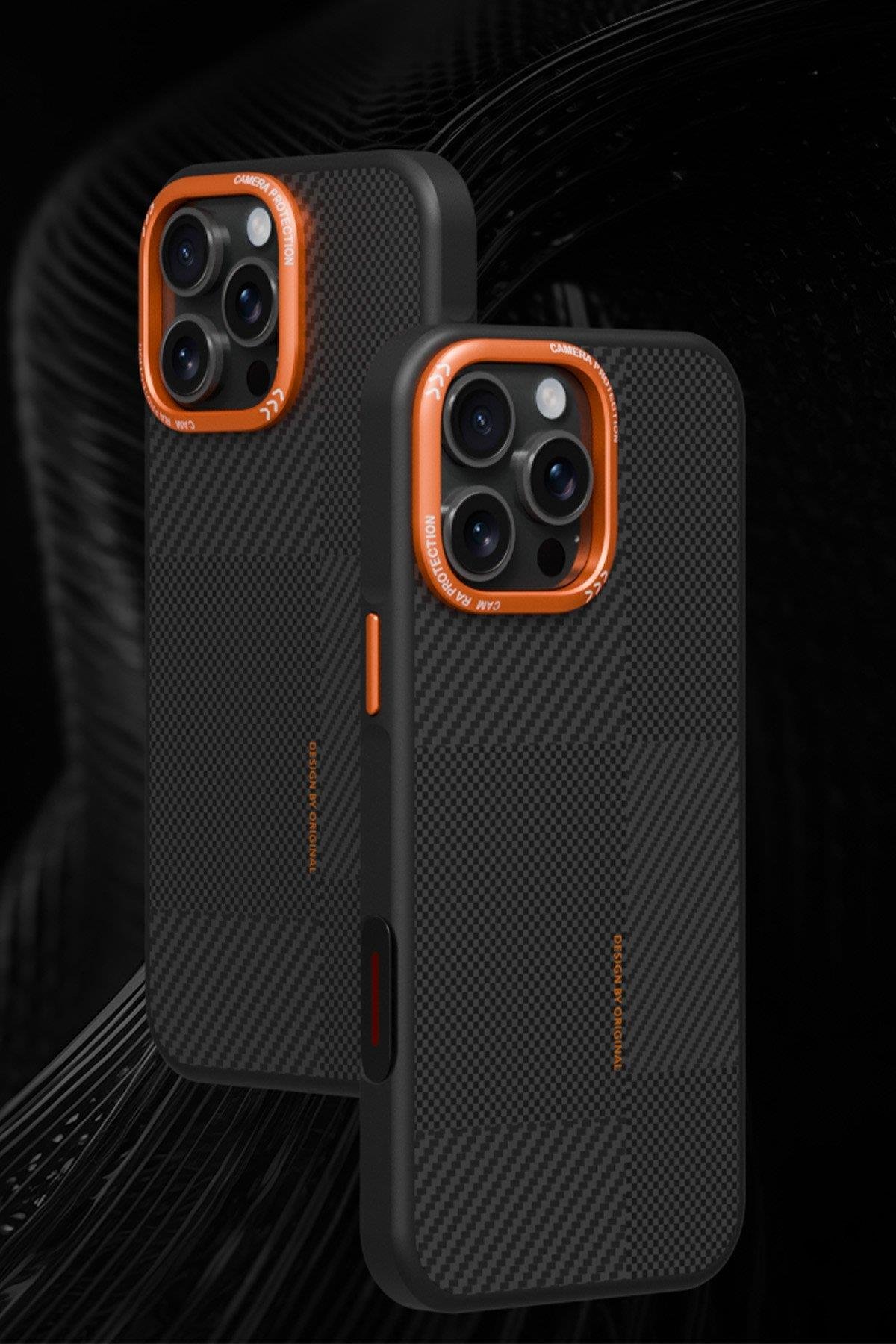 MAGSAFE KILIFLARJOKOORNGKRBN06Apple iPhone 16 Pro Max Orange Karbon Magsafe Kapak - Turuncu