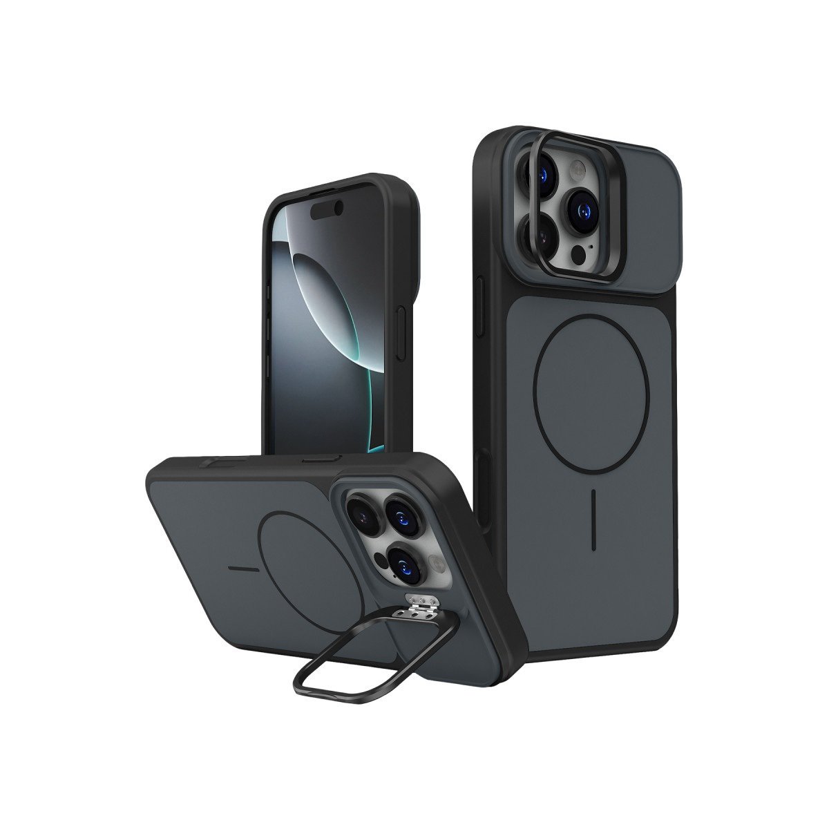 MAGSAFE KILIFLARJOKOPLMGSF12Apple iPhone 16 Pro Max Pale MagSafe Manyetik Kickstand, Darbe Koruma, Şeffaf Premium Standlı Kılıf – Siyah