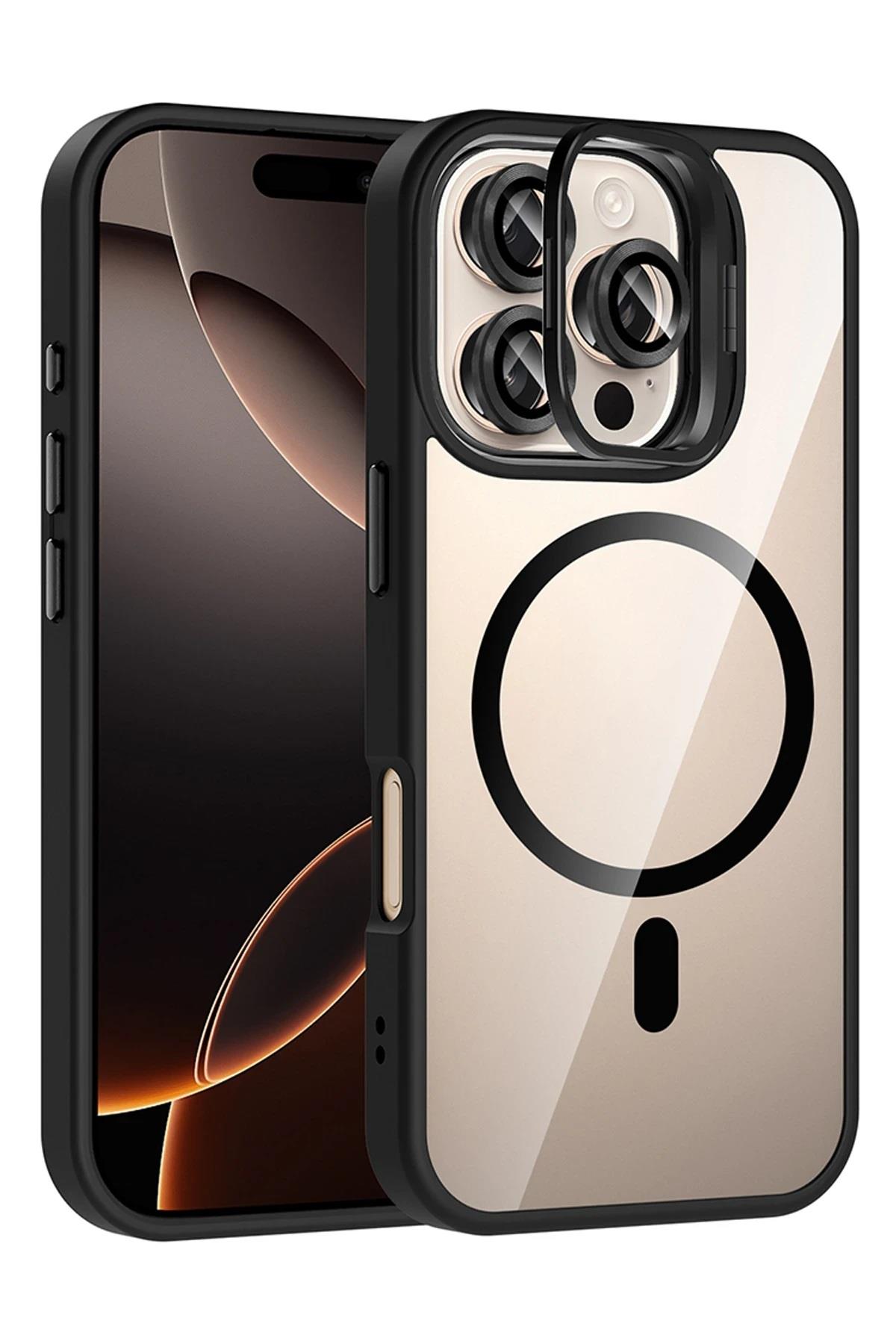 MAGSAFE KILIFLARJOKORMMLNSL08Apple iPhone 16 Pro Remim Lensli MagSafe Standlı Darbe Korumalı Kılıf – Siyah
