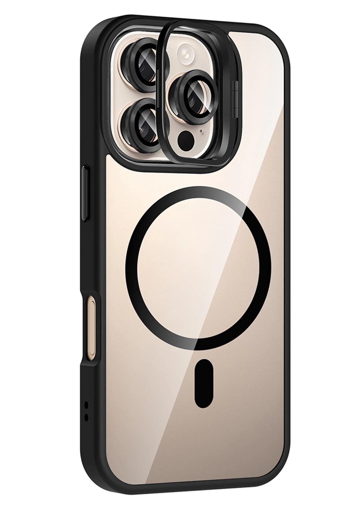 MAGSAFE KILIFLARJOKORMMLNSL08Apple iPhone 16 Pro Remim Lensli MagSafe Standlı Darbe Korumalı Kılıf – Siyah